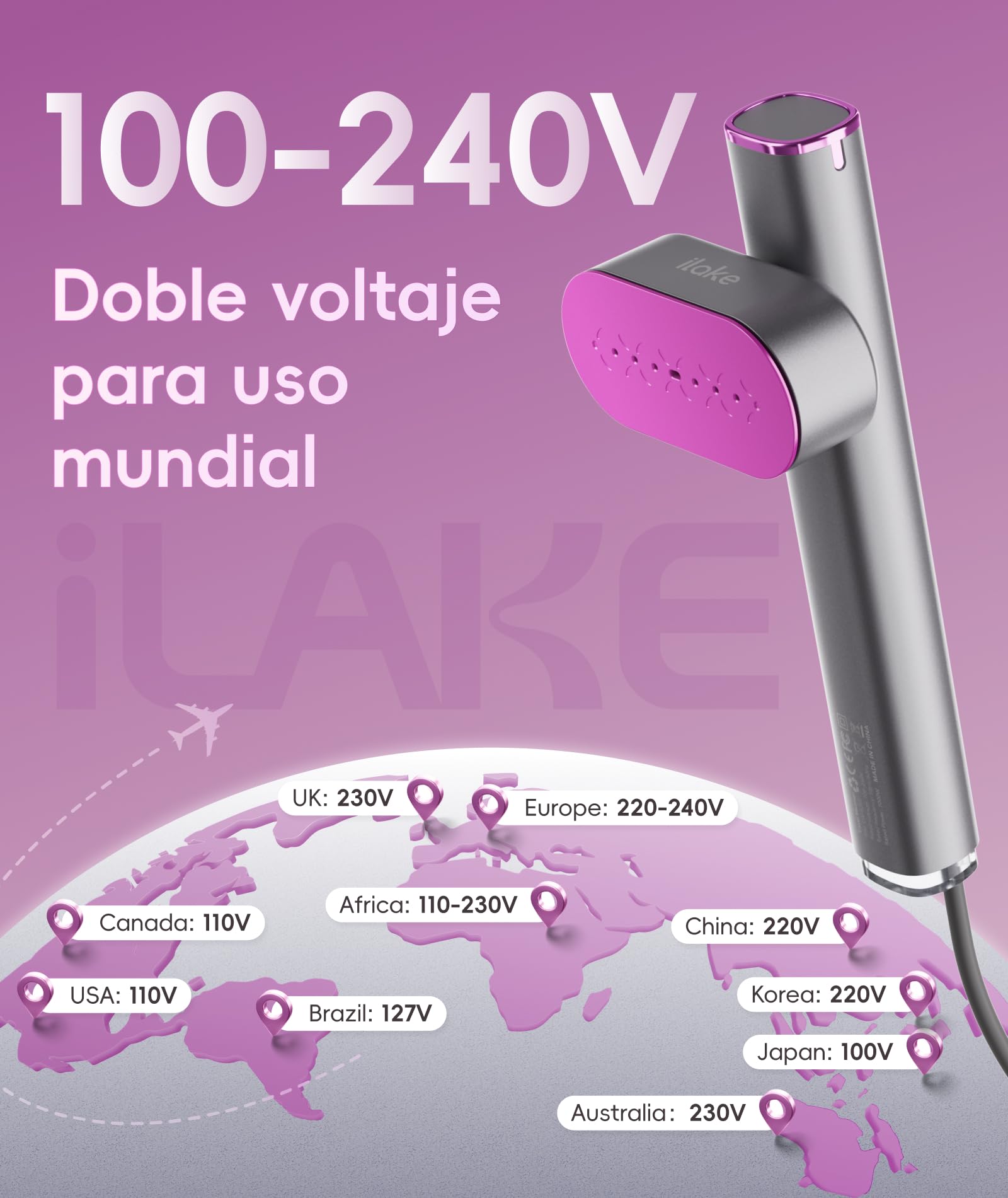 Vaporizador de mano para ropa, vaporizador de viaje de doble voltaje de 100-240 V, 1000 W, tanque de 120 ml, vaporizador y plancha portátil 2 en 1 para viajes de negocios, hogar, gris espacial