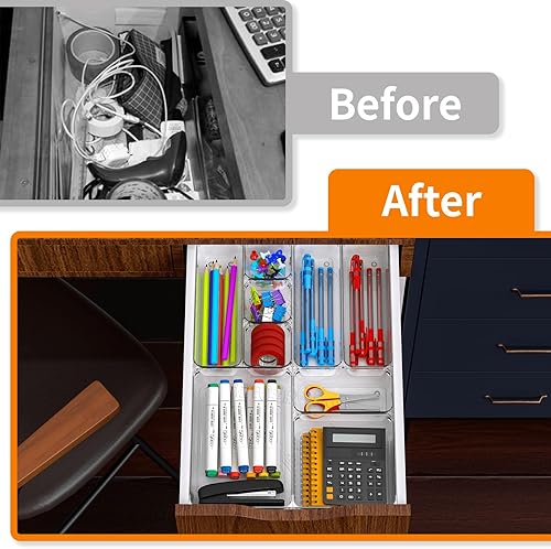 Miniatura 4 de Juego de 7 organizadores de cajones de plástico transparente, 4 tamaños, organizadores de cajones de baño y contenedores de almacenamiento,