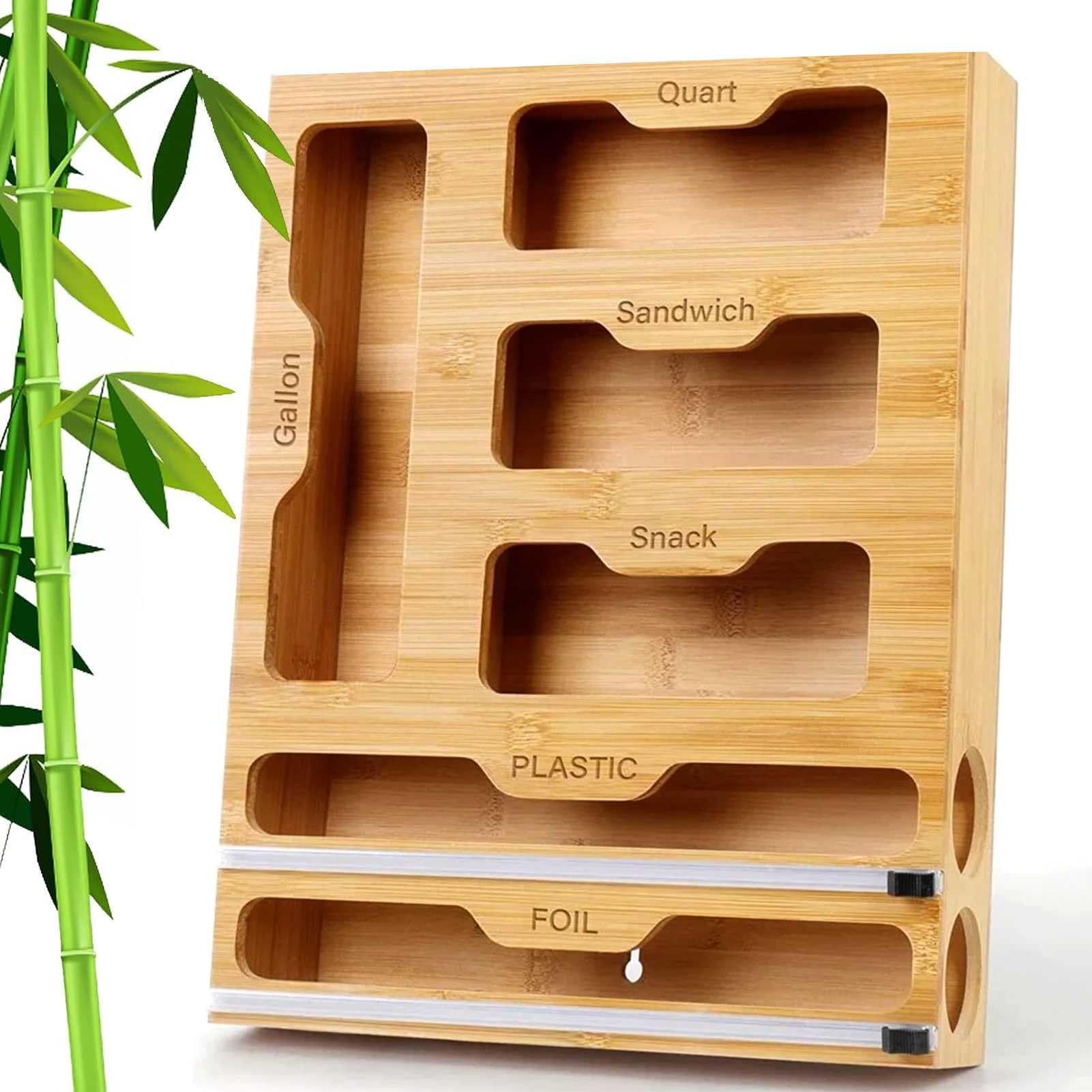 Organizer per la conservazione di Sacchetti con Chiusura Lampo in bambù, Organizer per contenitori per Sacchetti per Alimenti con cursore Borsa per Alimenti con Finitura(Bianco