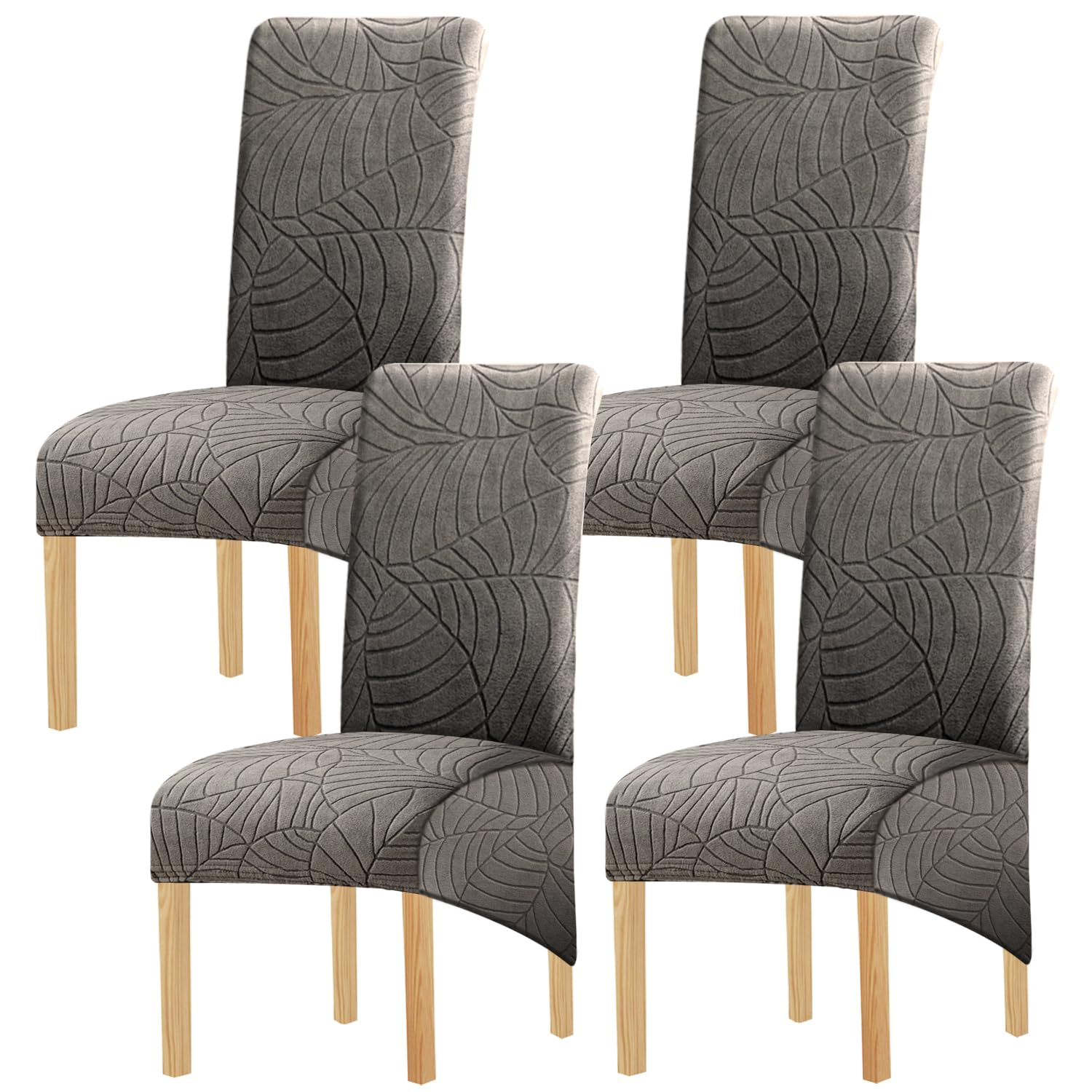JUNZHE XL Chair Covers, Set of 2/4/6, High Back Dining Room Chair Covers Washable, Stretch, Spandex Elastic Removable, Protector for Dining Room Kitchen Wedding Hotel Banquet Party(Taupe1 4pcs)