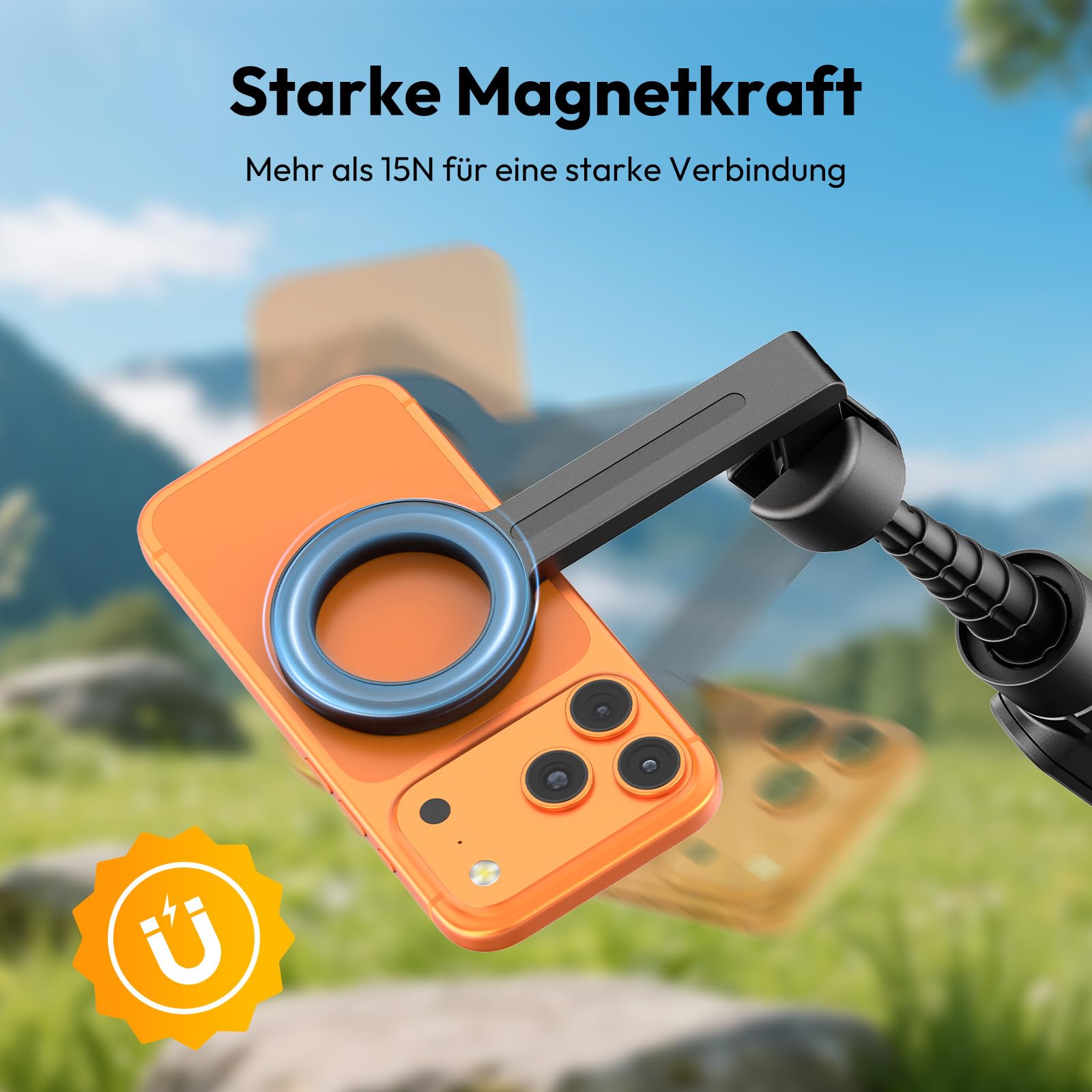 ULANZI SK26 Magnetisches Selfie Stick Stativ 113cm | 15N Starker Magnet, Ein-Klick-Öffnung, Ausziehbares Mini Tripod für Magsafe,200° Neigbar,10m Fernbedienung,Kompatibel mit iPhone 17-12 für Vlogging