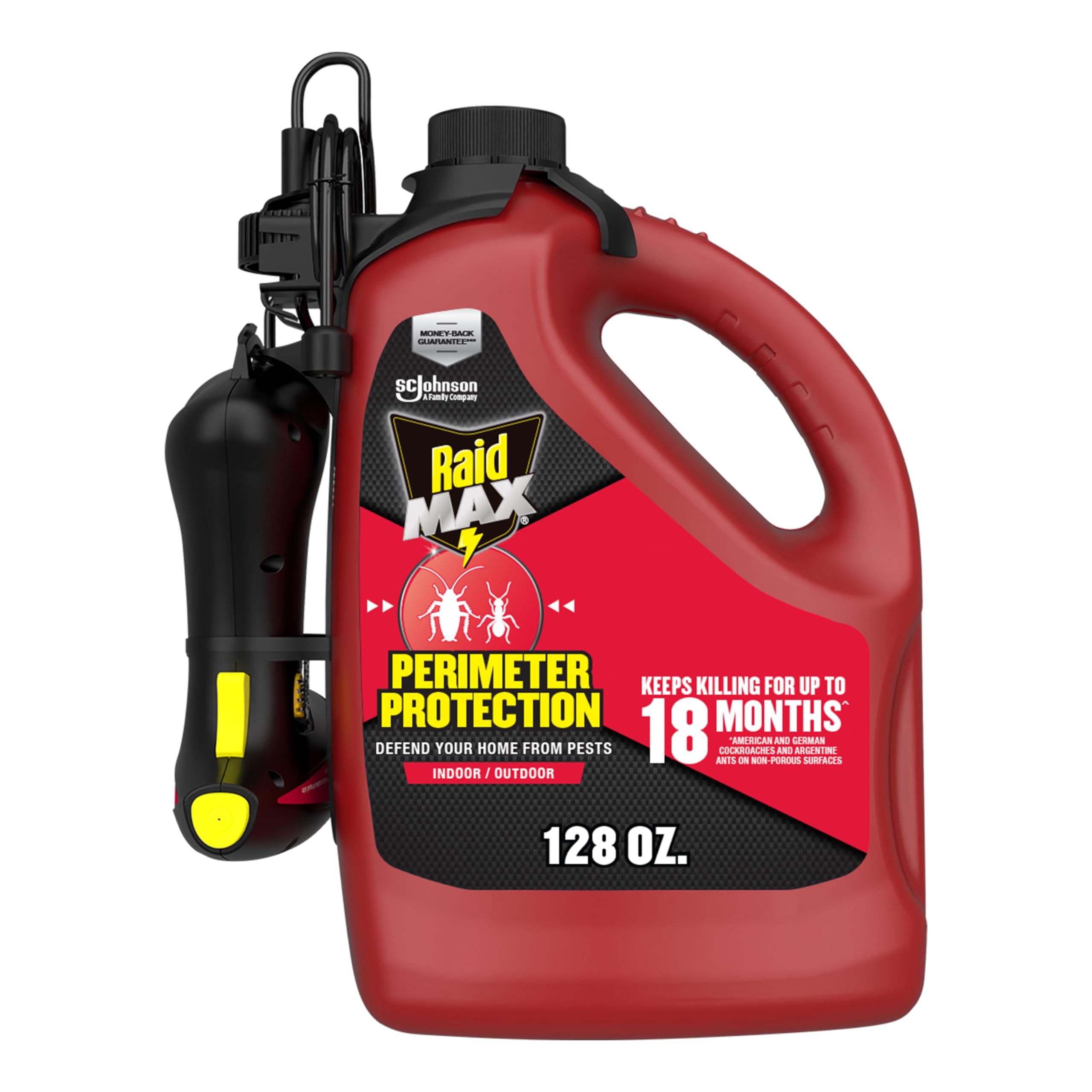 RaidMAX Perimeter Protection, 1 Gallon, Indoor & Outdoor Insecticide Spray with Reusable Electric Sprayer