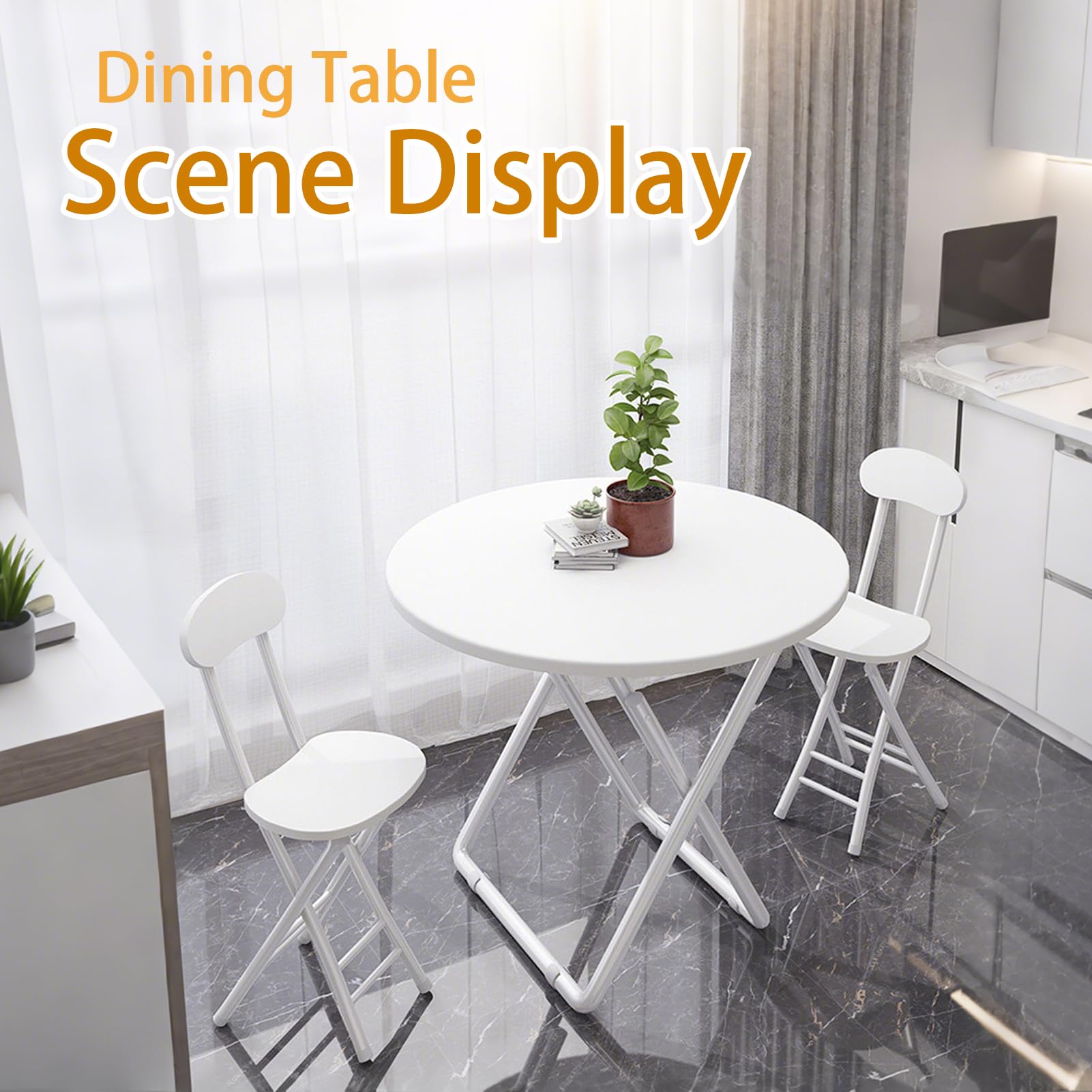 Tavolo da pranzo portatile espandibile, moderno, design rotondo e quadrato, salvaspazio, elegante per uso interno ed esterno, compatto, 60 cm, bianco
