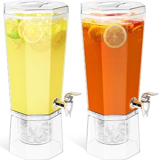 Lifewit 1 Gallon Beverage Dispenser 2 Pack with Stands - Leak-Proof 4L Plastic Pitchers for Parties, Juice, Tea, Soda, Mimosa Bar