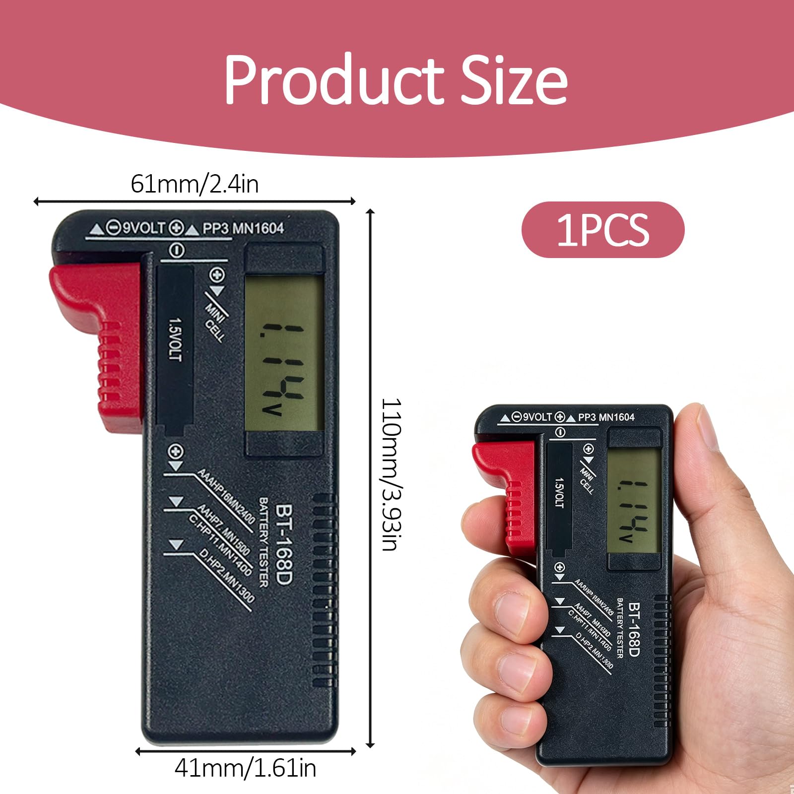 Testeur de piles et batteries universel numérique BT-168D pour écran LCD, Compatible avec Piles AA, AAA, C, D, 9V et Bouton 1,5V, pour Usage Domestique et Professionnel (Numérique explicite)