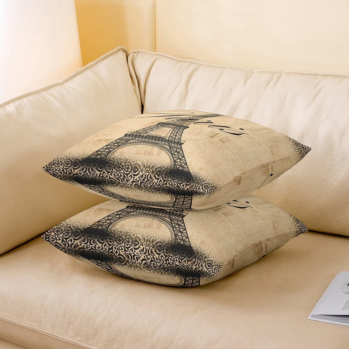 Feelyou Eiffel Tower Throw Pillow Covers 24"x24" Set of 2 Paris Decorative Pillowcase for Sofa Couch Romantic Cushion Cover Modern French Style Outdoor Pillows Covers Trip Design