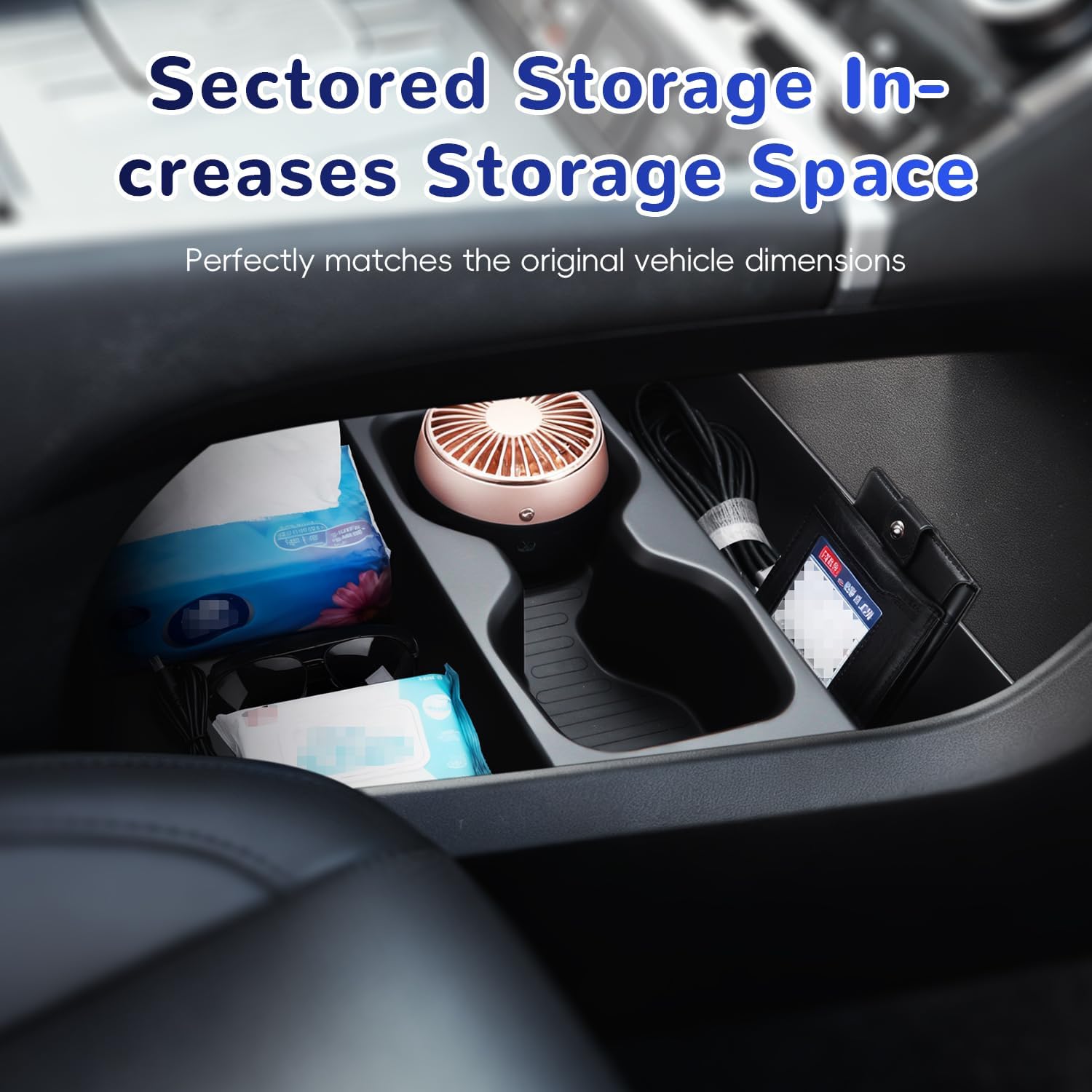 auovo Lower Center Console Organizer Fit for Hyundai Santa Fe Accessories 2024 2025 2026 Santa Fe TPE Lower Console Tray with Cup Holder image 4