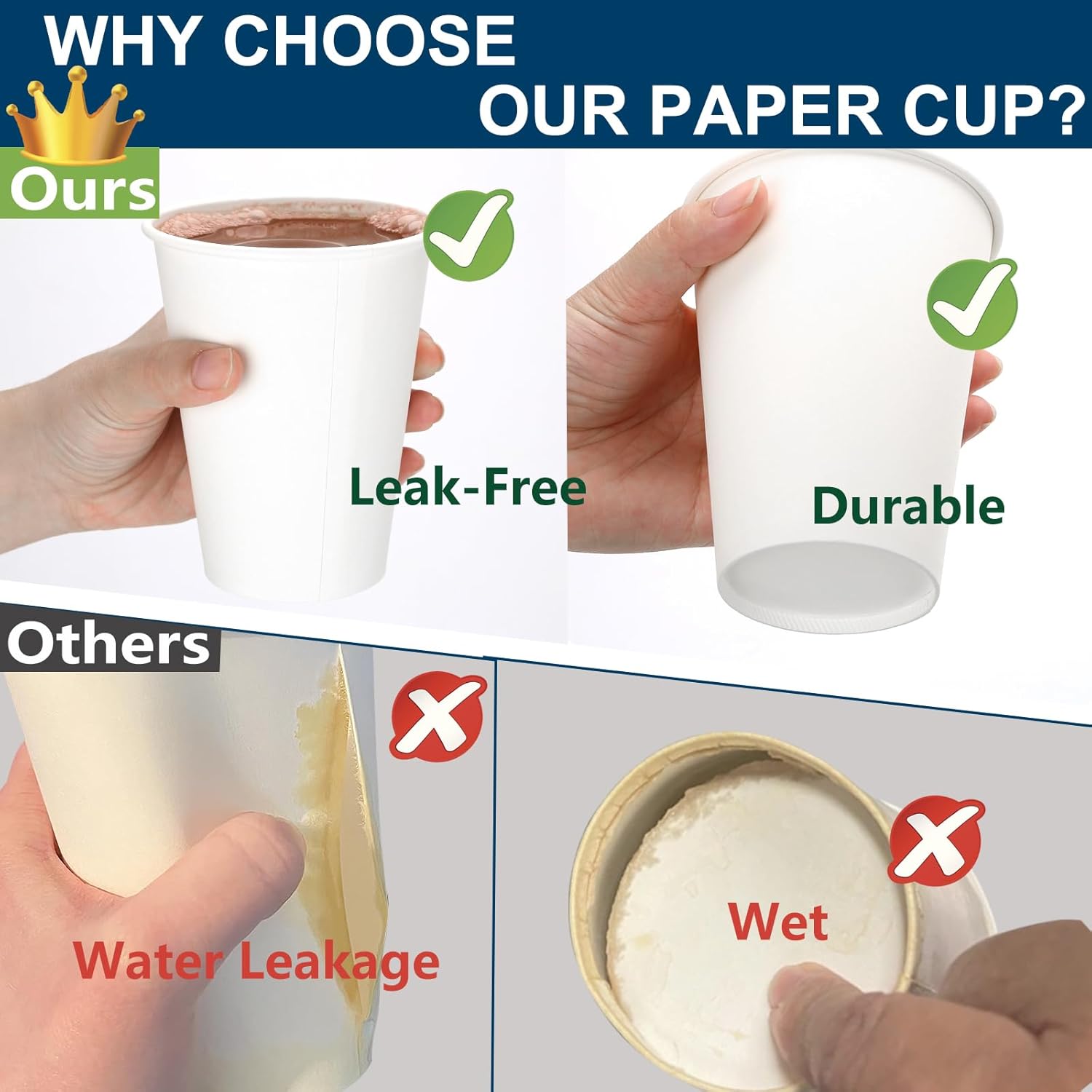 100 Count 12 oz Disposable Paper Coffee Cups – Thickened White Paper Cups for Hot/Cold Drinks, Leak-Free Food Safe Paper Cups for Home, Office, Party, Events - Image 6