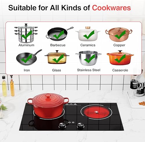 Miniatura 4 de Cocina eléctrica de 2400 W estufa eléctrica de 24 pulgadas, placa caliente de 2 quemadores, placa de cocción de doble quemador, encimera de control