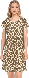 Womens Nightgown Giraffe Pattern Animal Skin Sleepwear Short Sleeves Shirt