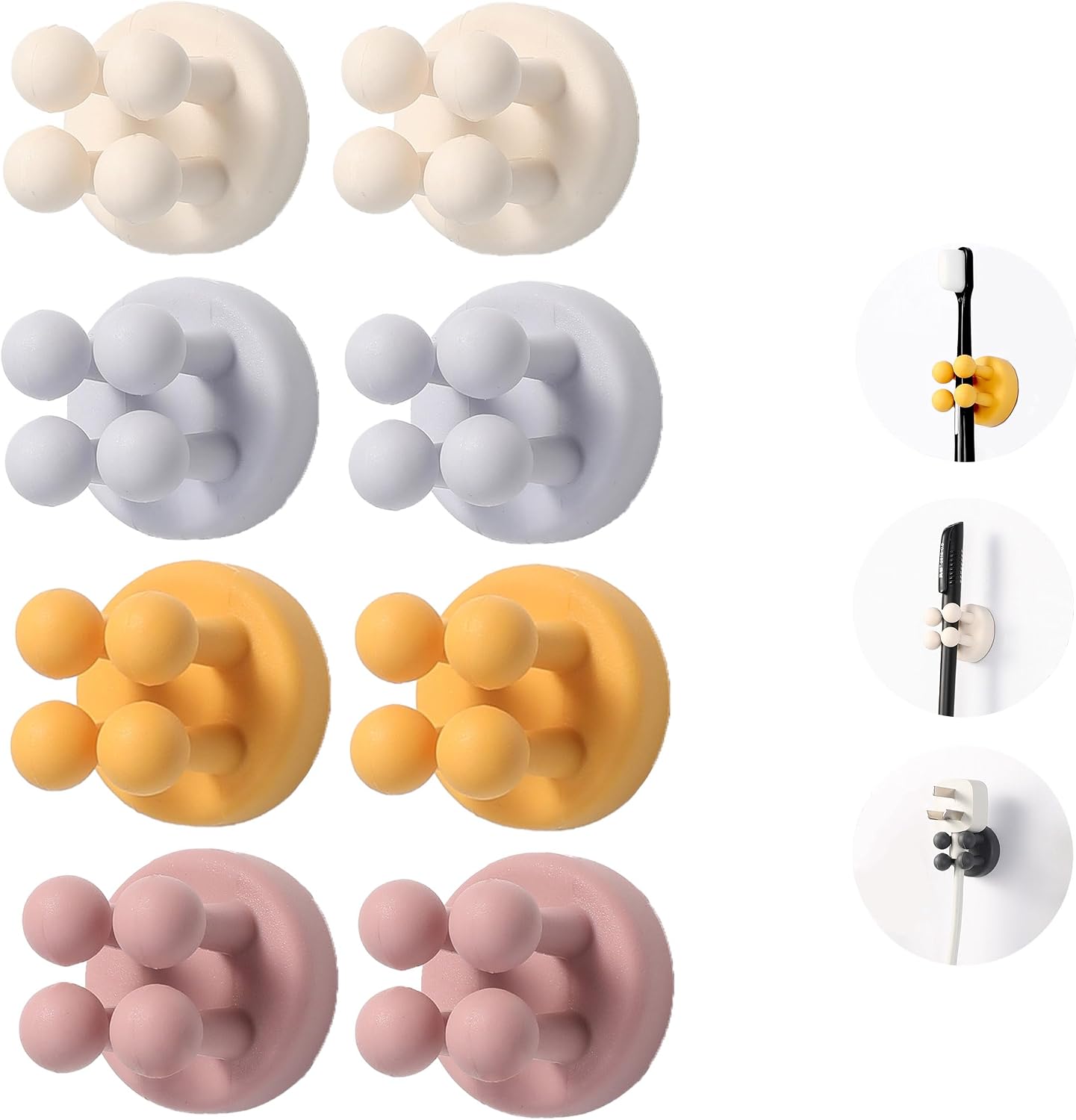 8pcs Silicone Toothbrush Holder, Waterproof Multi-Functional self-Adhesive Hook, for Hanging Keys and Towels, Suitable for Kitchen, Bathroom and Office image 3