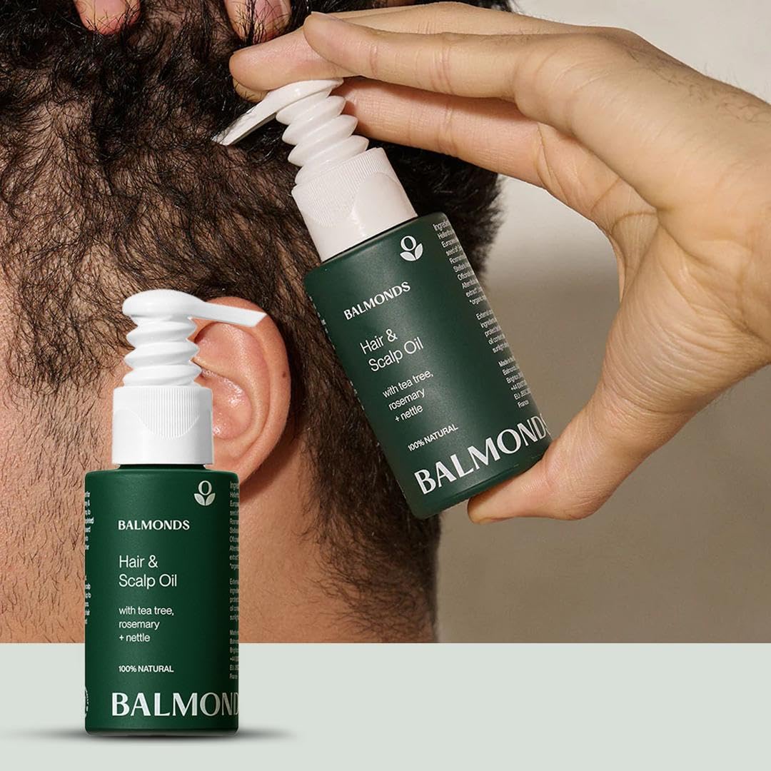Balmonds Haar & Kopfhaut Haaröl 50 ml | Mit Rosmarinöl, Teebaumöl & Ätherischen Ölen | 100% Natürlich & Vegan | Pflegendes Haaröl für Trockene, Schuppige Kopfhaut | Auch bei Psoriasis & Ekzem