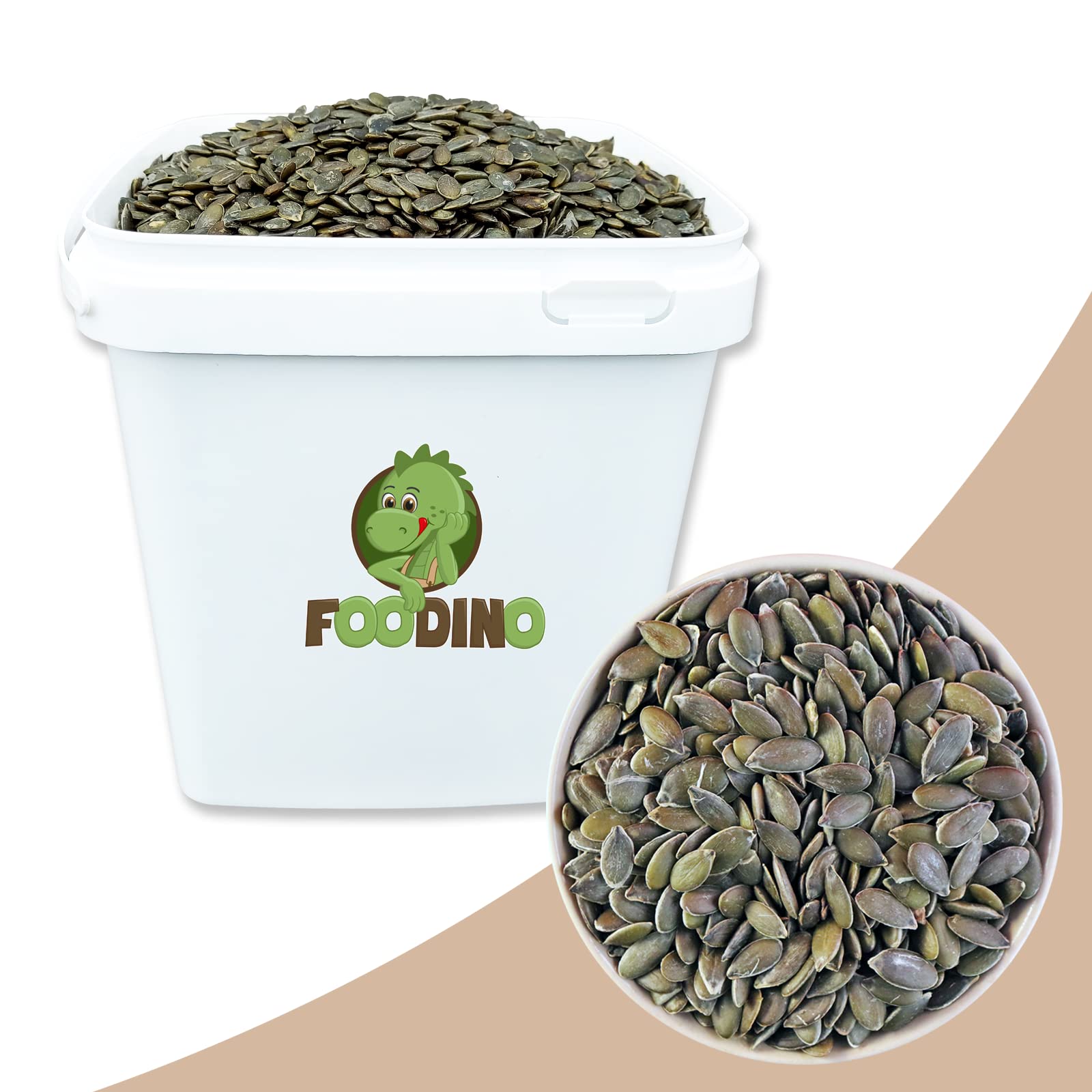 Kürbiskerne geschält grün unbehandelt ungesalzen naturbelassen ungeschwefelt Kürbis Kerne ohne Schale 100% Natural 500g 5kg wiederverschließbar Premium Qualität FOODINO (3,5kg im praktischen Eimer)