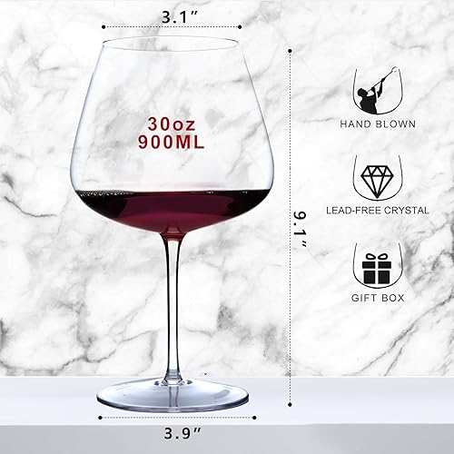 Miniatura 3 de Juego de 4 copas de vino supergrandes de 30 onzas, copas de vino gigantes de cristal soplado a mano, copas grandes de color burdeos de gran tamaño,