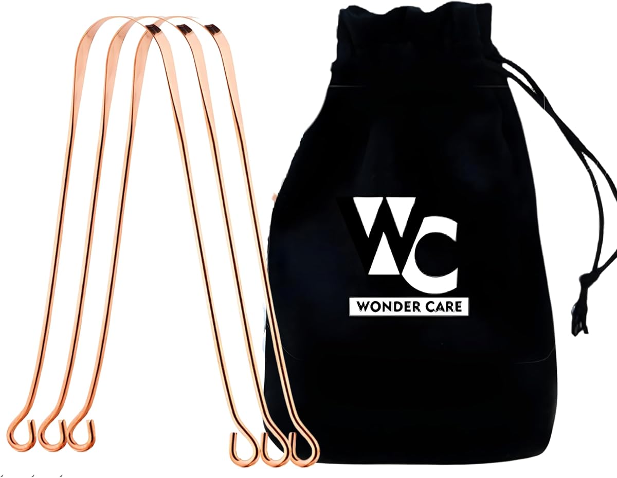 Wonder Care - 100% Copper Tongue Scraper Tongue Cleaner Ayurvedic for Optimal Oral Hygiene (3 Pieces with Bag)