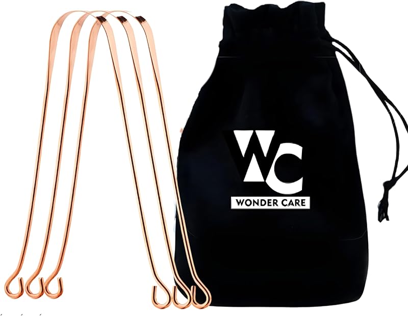 Wonder Care - 100% Copper Tongue Scraper Tongue Cleaner Ayurvedic for Optimal Oral Hygiene (3 Pieces with Bag)