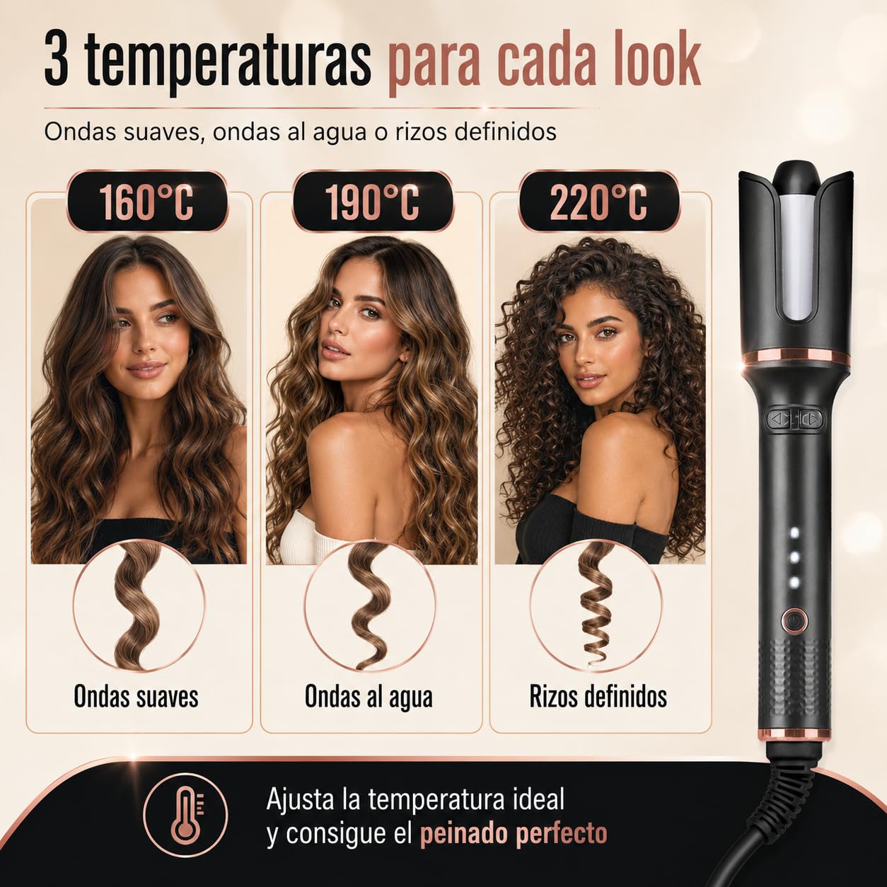 Rizador de Pelo Automatico My Tulip ID Italian Design - Automatic Hair Curler con 3 Temperaturas (160ºC / 190ºC / 220ºC) para Todo Tipo de Cabellos - Modelador de Cabello Profesional