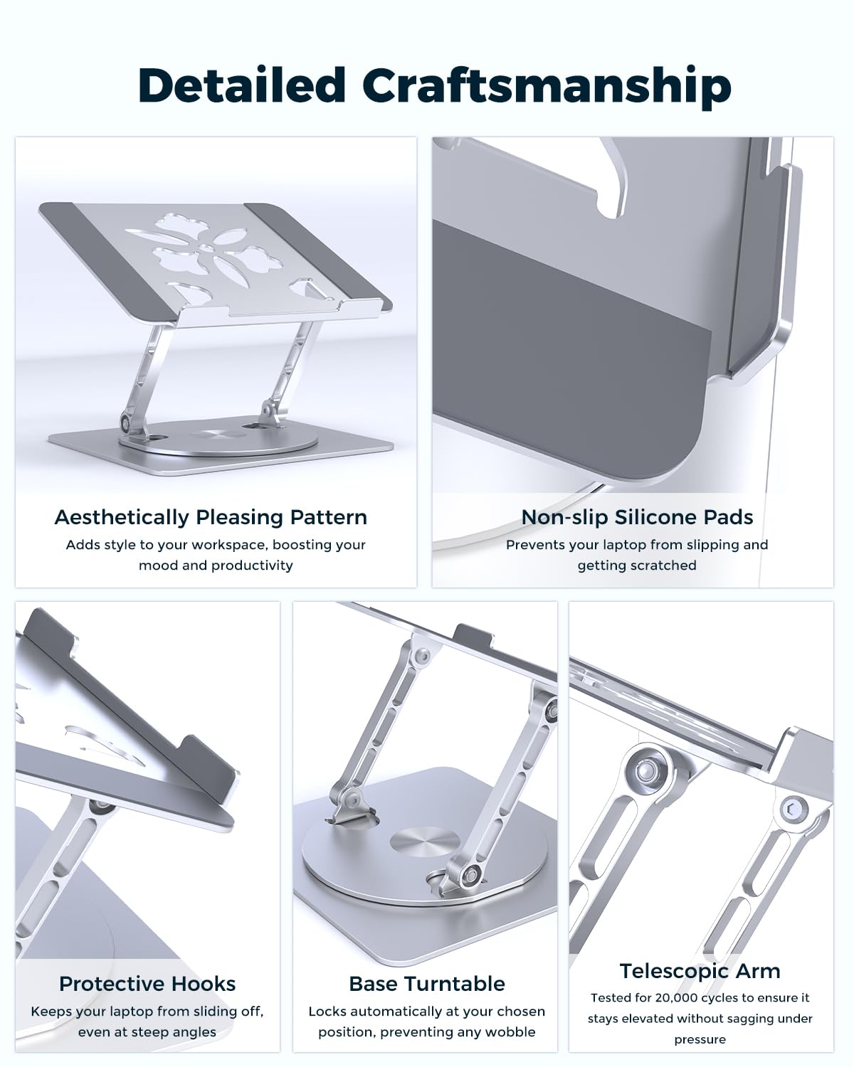 Aoviho Soporte Ajustable para computadora portátil con Base giratoria de 360°, Soporte Elevador ergonómico de Aluminio para Laptop, Soporte portátil para MacBook Pro/Air, DELL, HP, Lenovo de hasta