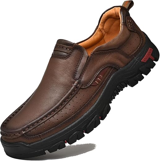 Venshine Mens Walking Shoes Leather Lightweight Breathable Casual Slip On Loafers