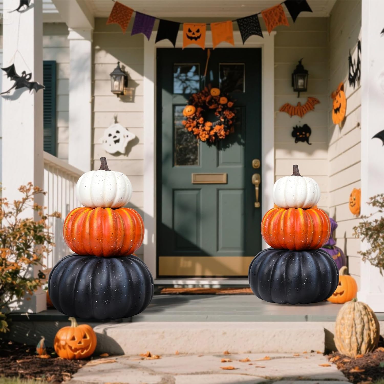 VCUTEKA 22" Stacked Pumpkin Decor, Fall Outdoor Decor Halloween Indoor Pumpkin Thanksgiving Decorations