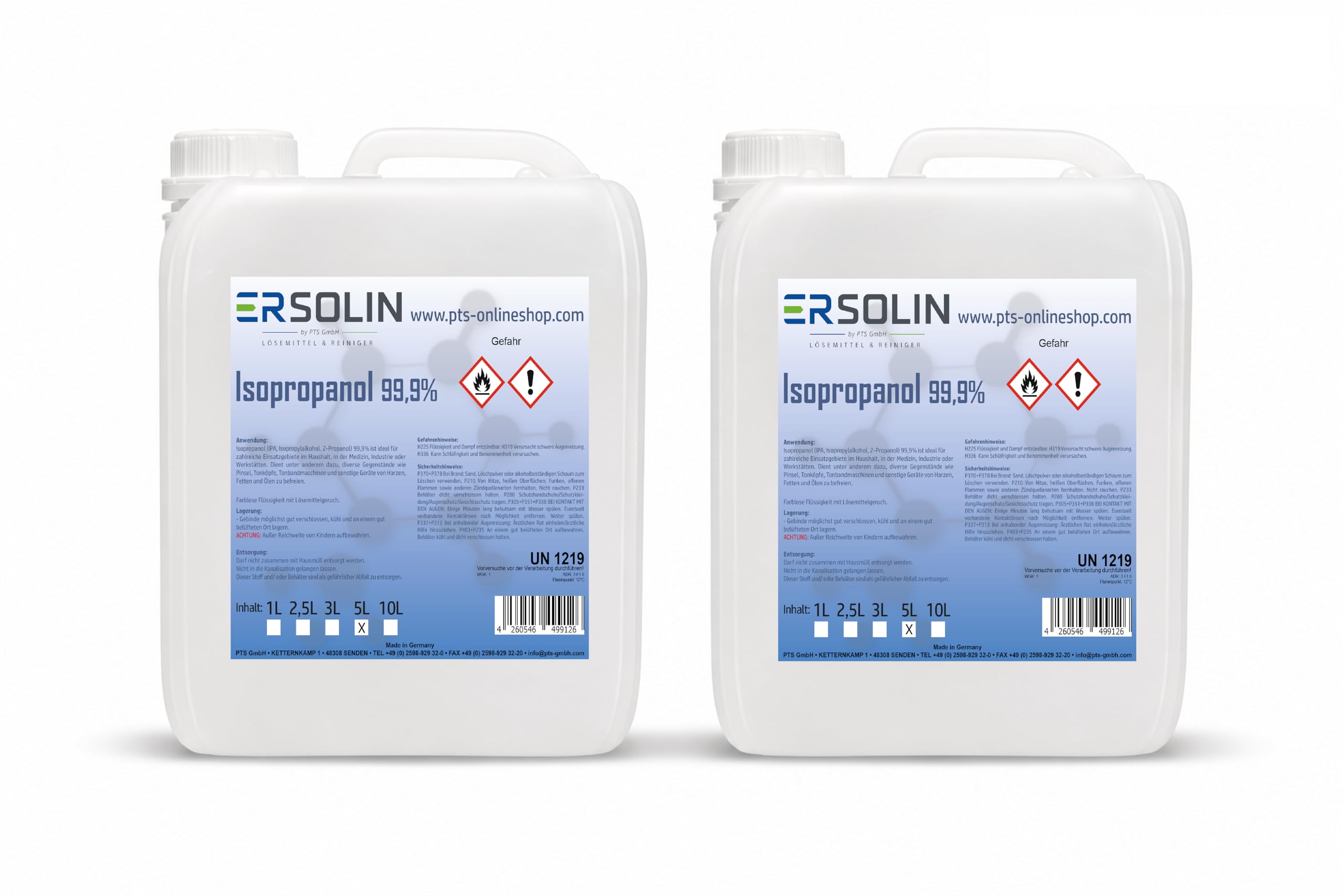 Isopropanol 99,9% 2x5 Liter IPA Entfetter Reiniger erhältlich in 1L 2.5L 3L 10L