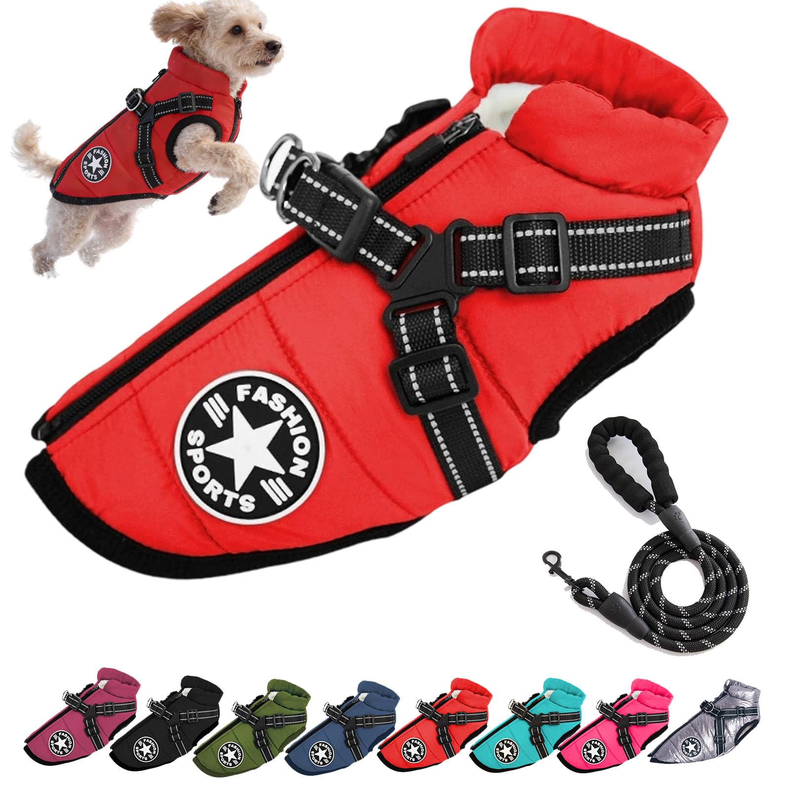 Puppy – Winter Jacket for Dogs 2 in 1 Harness Warm Padded Jacket for Dogs Waterproof Coats for Dogs Winter Clothes for Dogs (Red, XL) — image 1