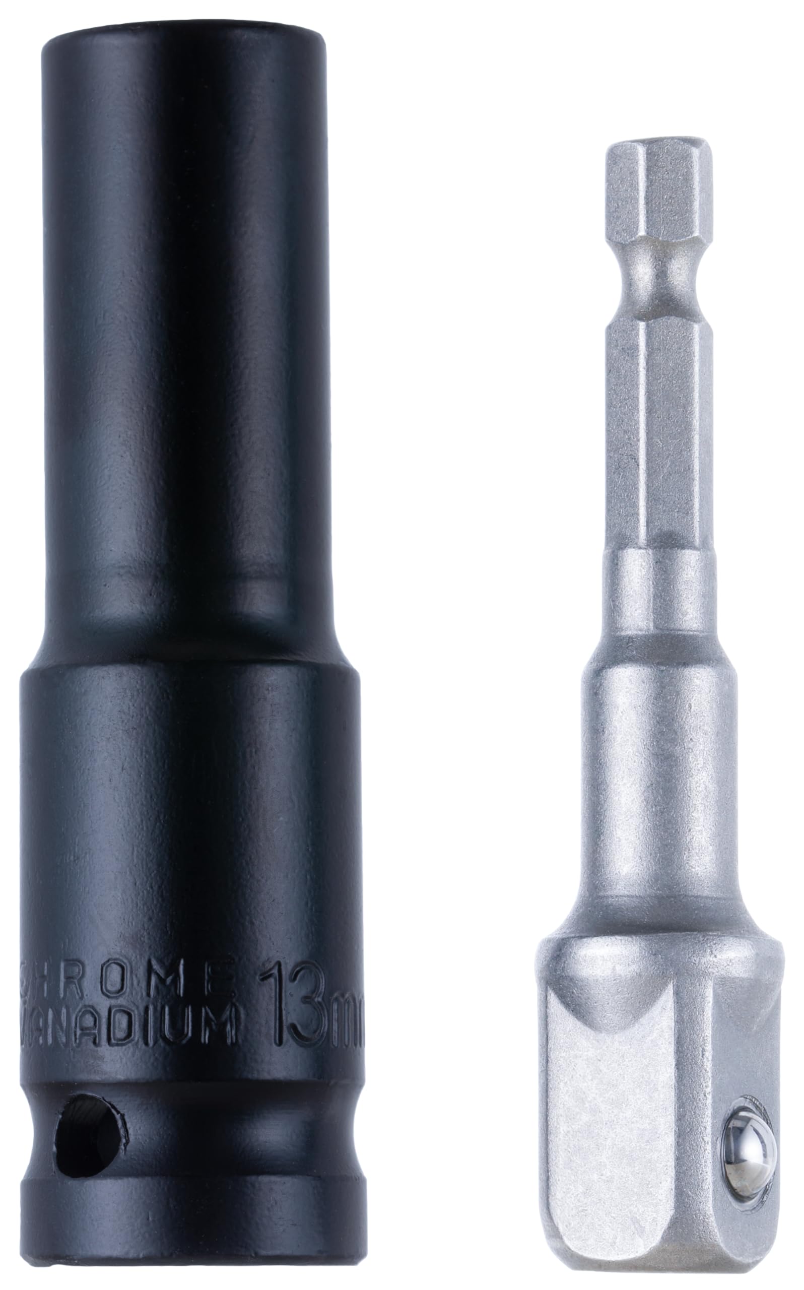 YoiYee 1/2" Drive Deep Impact Socket with 13mm 6-Point Design and 3-Inch Length, Plus 1/4" Hex Shank to 1/2" Socket Adapter, 2pcs/set