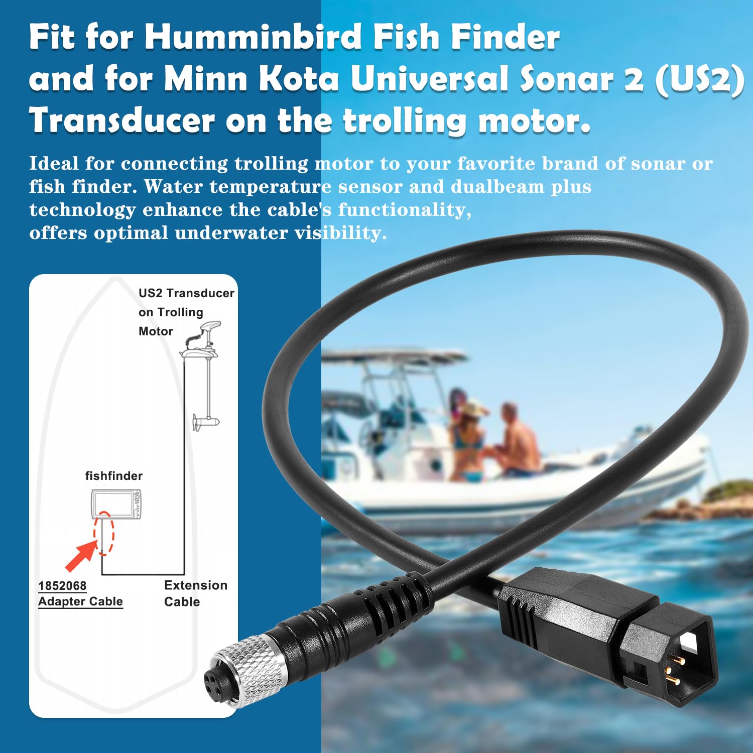 1852068 MKR-US2-8 7-Pin Transducer Adapter Cable Compatible with Humminbird Fish Finder and Minn Kota Universal Sonar 2 (US2) Transducer, Waterproof : Electronics