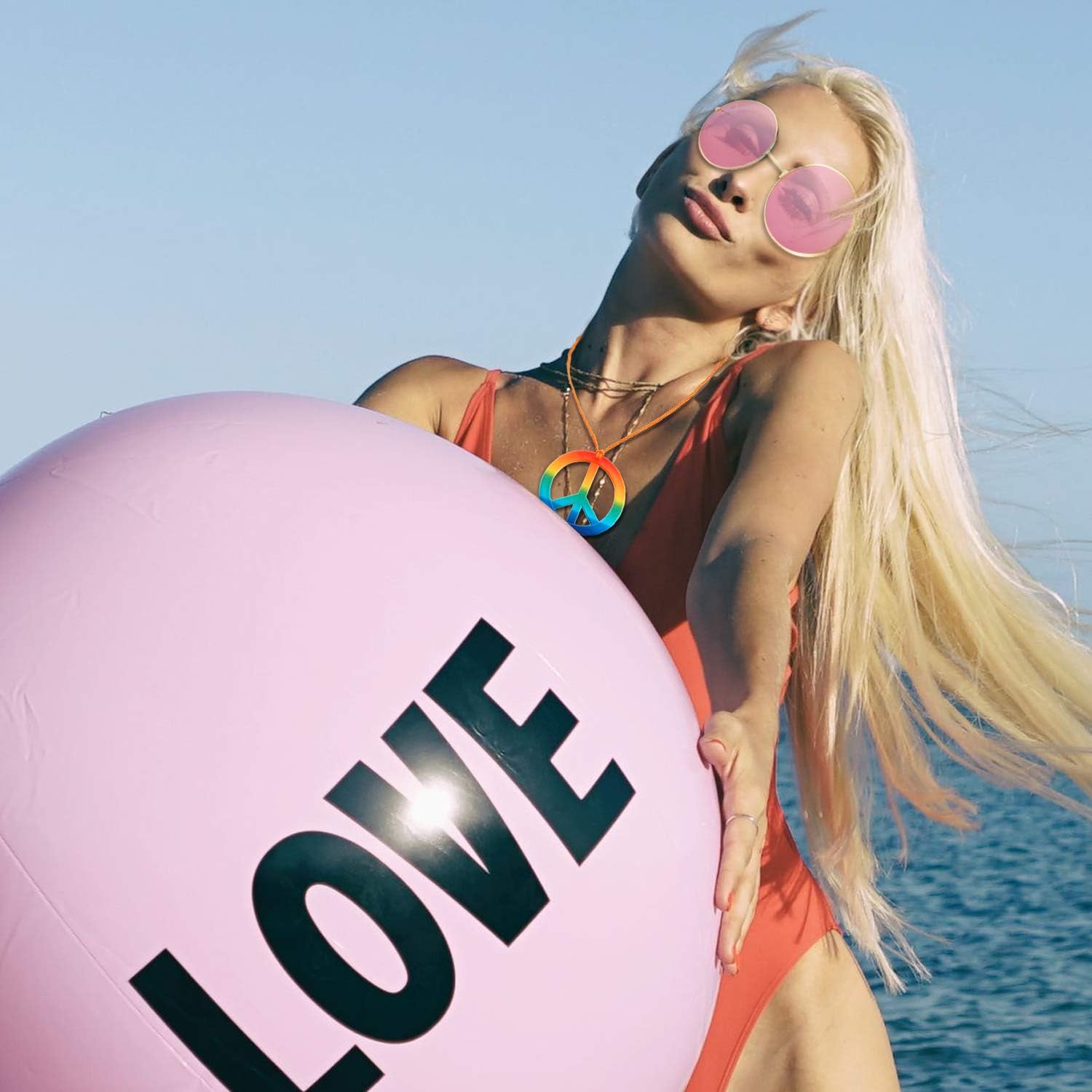 12 Pcs Hippie Costume Accessory Set 60s 70s 4 Pairs Hippie Sunglasses 4 Pcs Daisy Headband 4 Pcs Peace Sign Necklace - Image 5