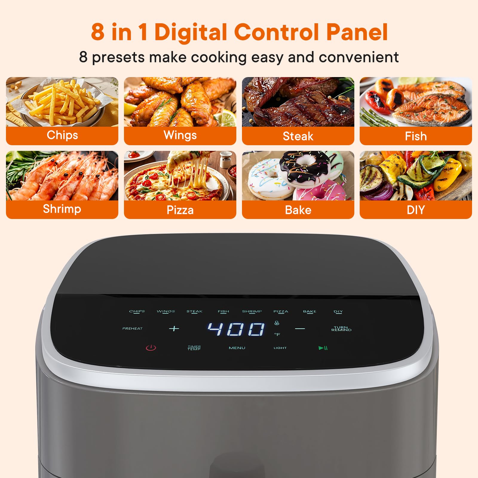 OLIXIS Dual Basket Air Fryer, 9.5 Quart Large Air Fryer with Double Basket, Independent TEMP Control, Sync Setting, Shake Reminder, 10 Presets for Bake, Broil, Defrost, Dehydrate, Grey view 5