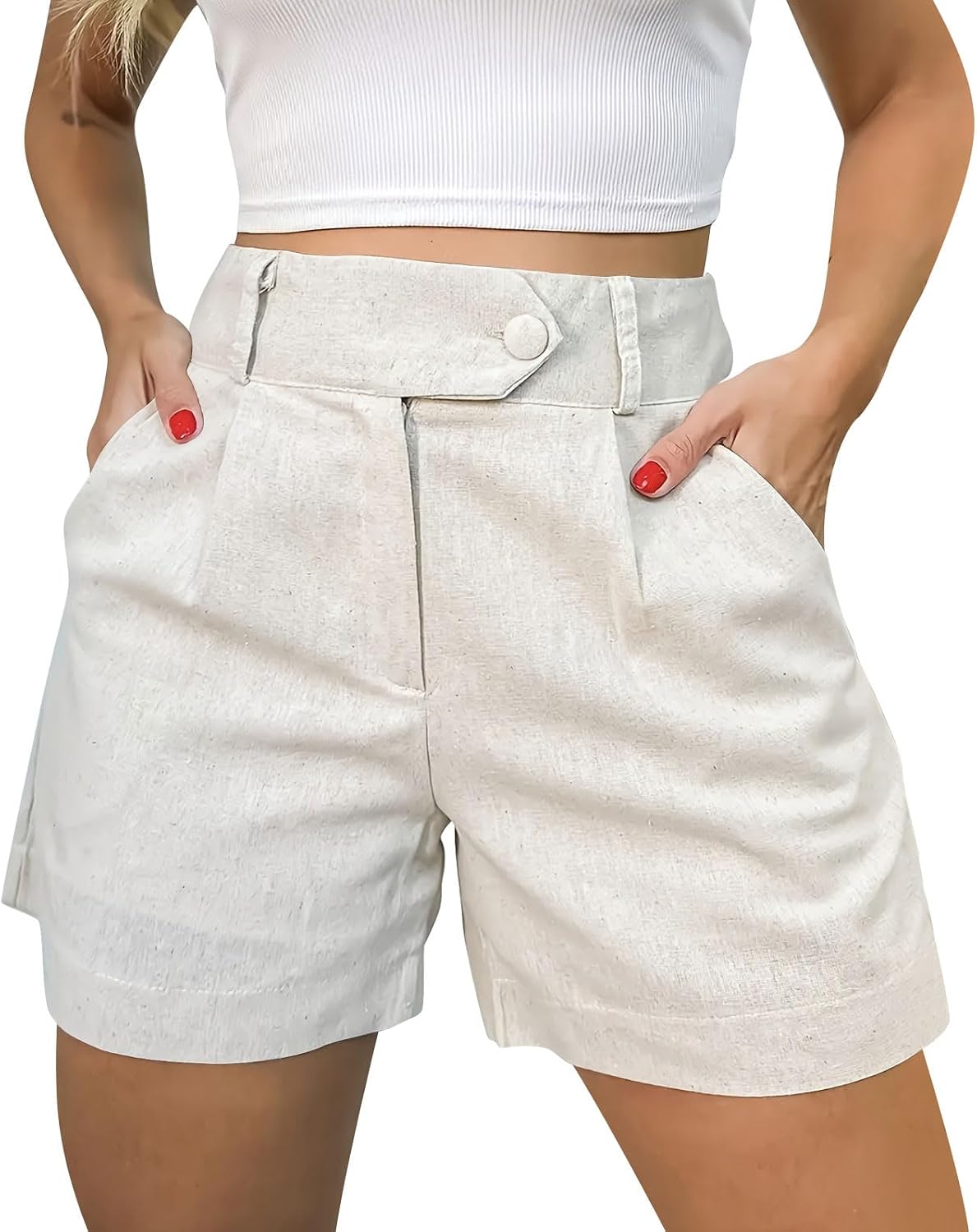 Shorts for Women Summer Casual High Waisted Cotton Dressy Shorts with Pockets Comfy Cute Loose Vacation Outfits