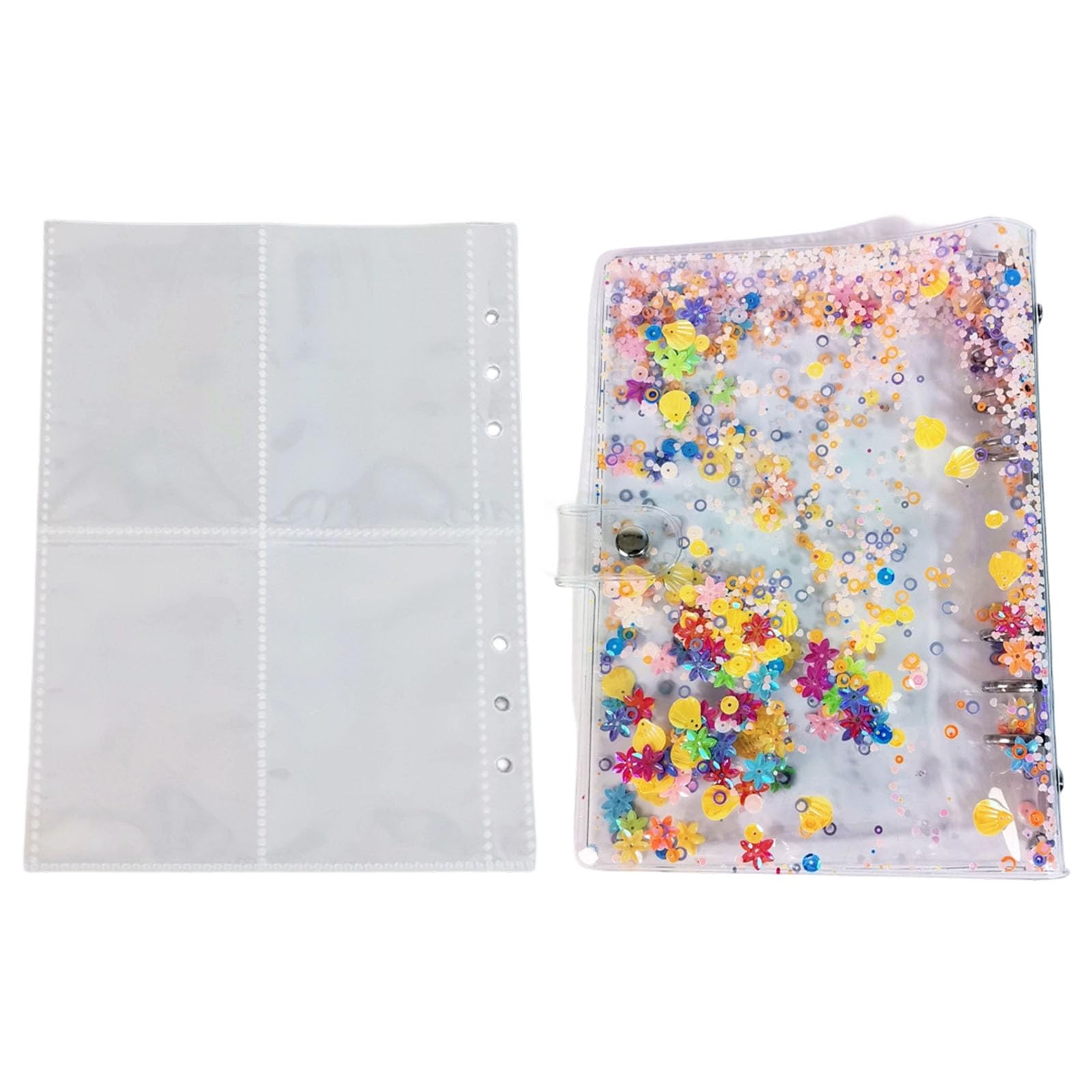TFAOYS 6Rings Colorful Sequins Binder Cover Scrapbooks Photocard Binder Album with 25Pcs Inner Page for Photos and Gift Clear Photo Album