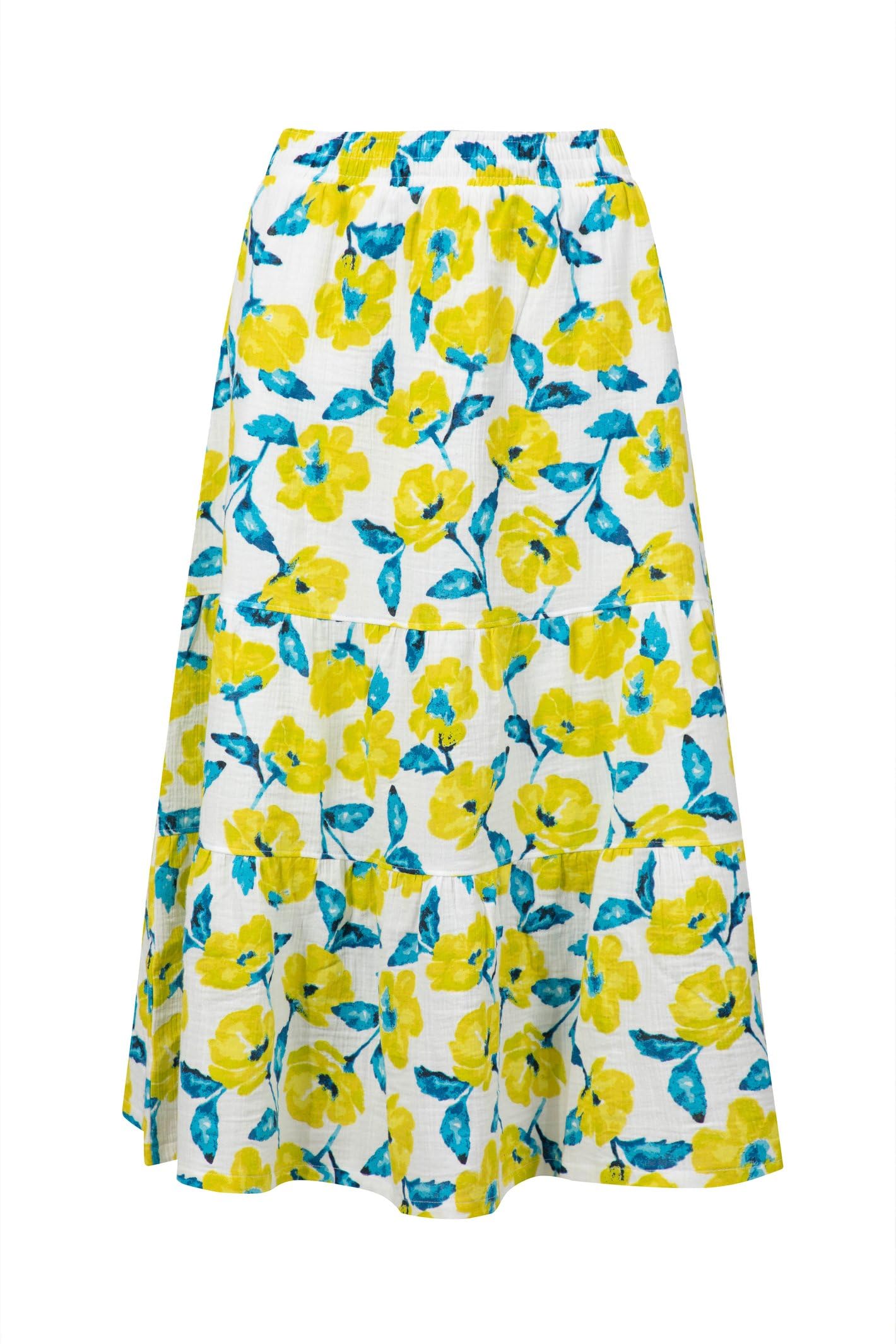 Weird Fish Women's Bright Yellow Harini Double Cloth Printed Midi Skirt In | Size: 10