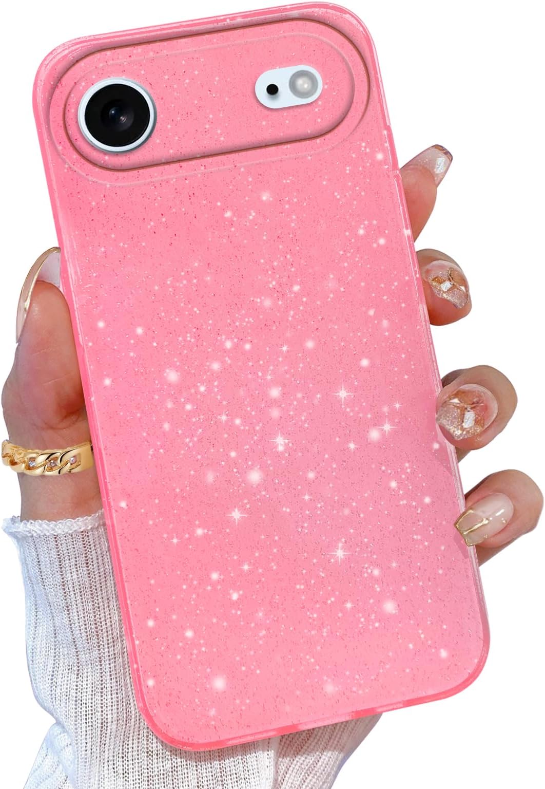 Compatible with iPhone 17 Air Case Pink, Glitter Bling Case for Women Girls Girly, Sparkly Cute Neon Bright Color Slim Soft Phone Case for iPhone 17 Air, Pink