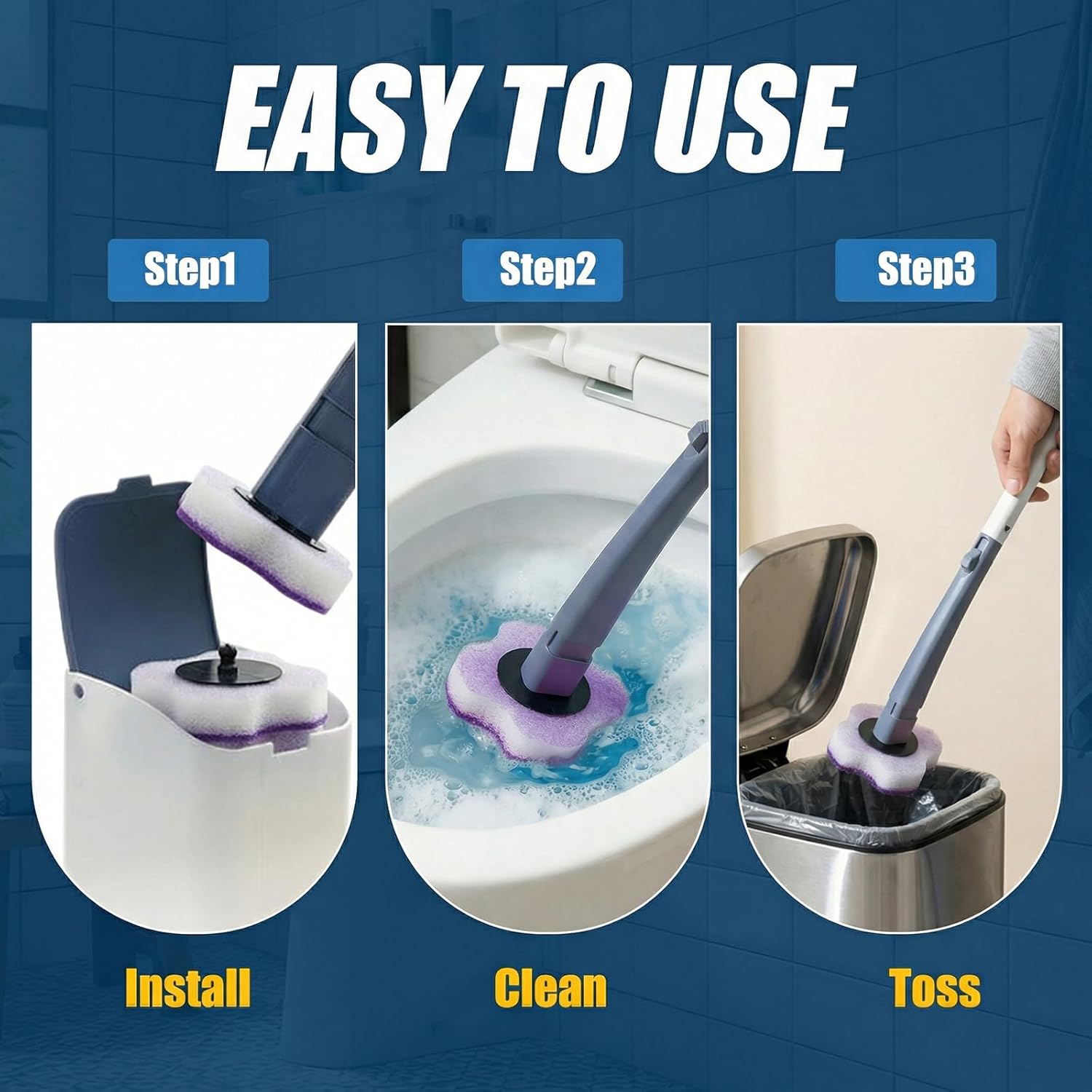 50 PCS Toilet Bowl Wand Refills, Replacement Heads for Bathroom Washroom Cleaning Pads, Disposable Toilet Brush Refills Compatible with Household Brush Scrubber Cleaning Refill Lavender Breeze Purple - Image 6