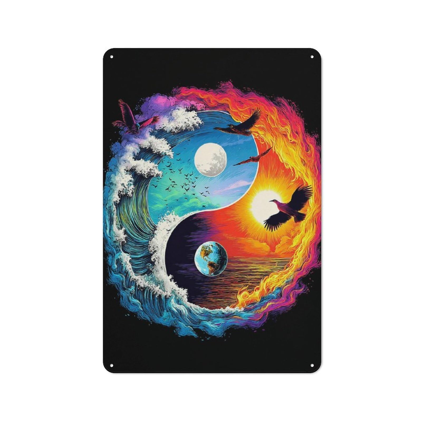 Junmoney Yin Yang Harmony Nature's Balance Vintage Tin Sign 30X20cm For Home Office Or Studio, For Vintage Wall Decor Fans, For Cafés, Pubs And Restaurants