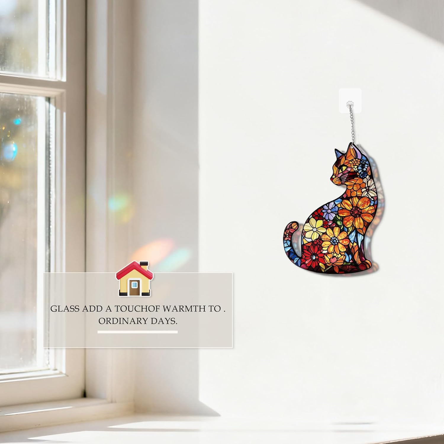 Stained Glass Sun Catchers Indoor Window, Suncatchers for Windows Hanging, Cat Suncatchers for Porch & Garden Decor Unique (Black Cat) - Image 5