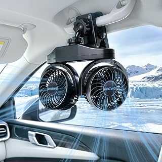 6000mAh Rechargeable Clip Car Fans, 4" Adjustable Dual Head Cooling Car Fans for Back Seat, 360° Rotatable Backseat Car Fans for Vehicles RV SUV Truck Golf Cart, 3-Speed Separate Controlled, USB Plug