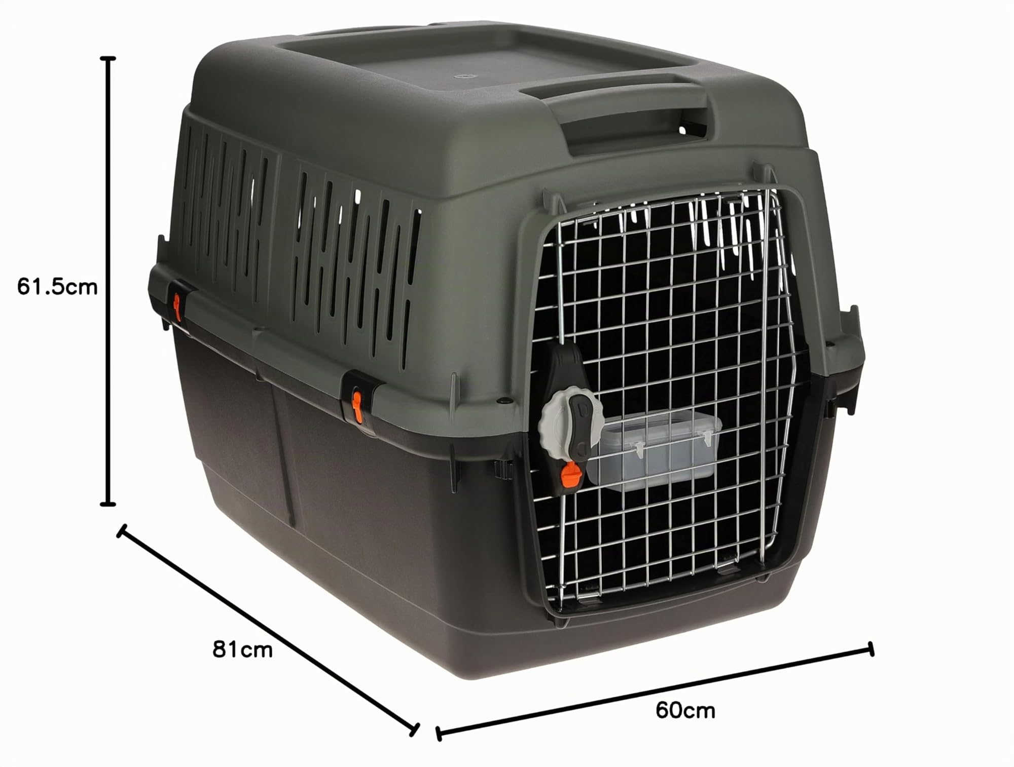 Kerbl Pet scatola di trasporto Eco, per cani, antracite/grigio-verde, 81x60x61,5 cm, plastica, 15-40 kg, adatto ai cani, adatto ai viaggi aerei, con porta in metallo