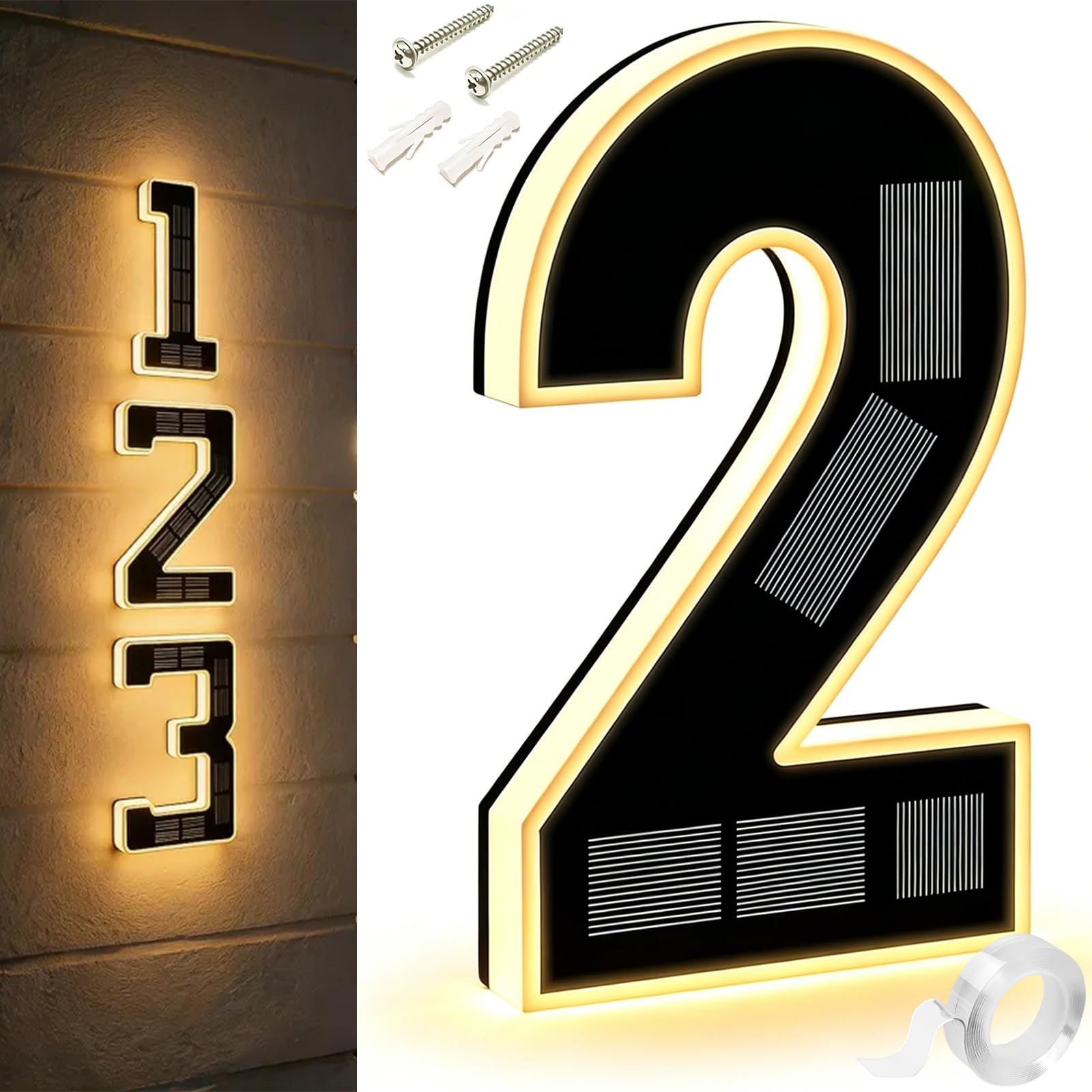 9 Inch Solar Lighted House Numbers For Outside, Light Up House Numbers Solars, Illuminated Houses Number, 0-9 Solar-Powered Houses Number, Illuminate Your Home (2,9 in)