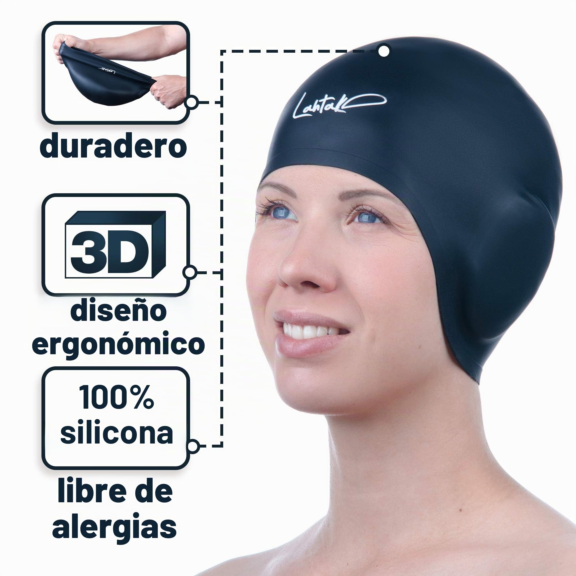 Gorro de Natación 3D de Silicona Impermeable para Mujer, Hombre, Niños y Adultos