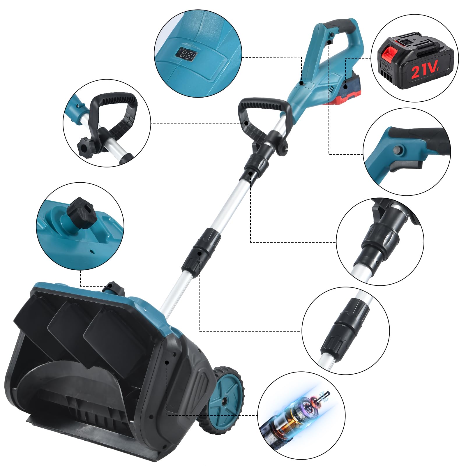 Souffleuse à Neige électrique sans Fil 2 Batteries Distance Éjection 6M Pliable Tige Télescopique Déneigeuse Jardin Cour