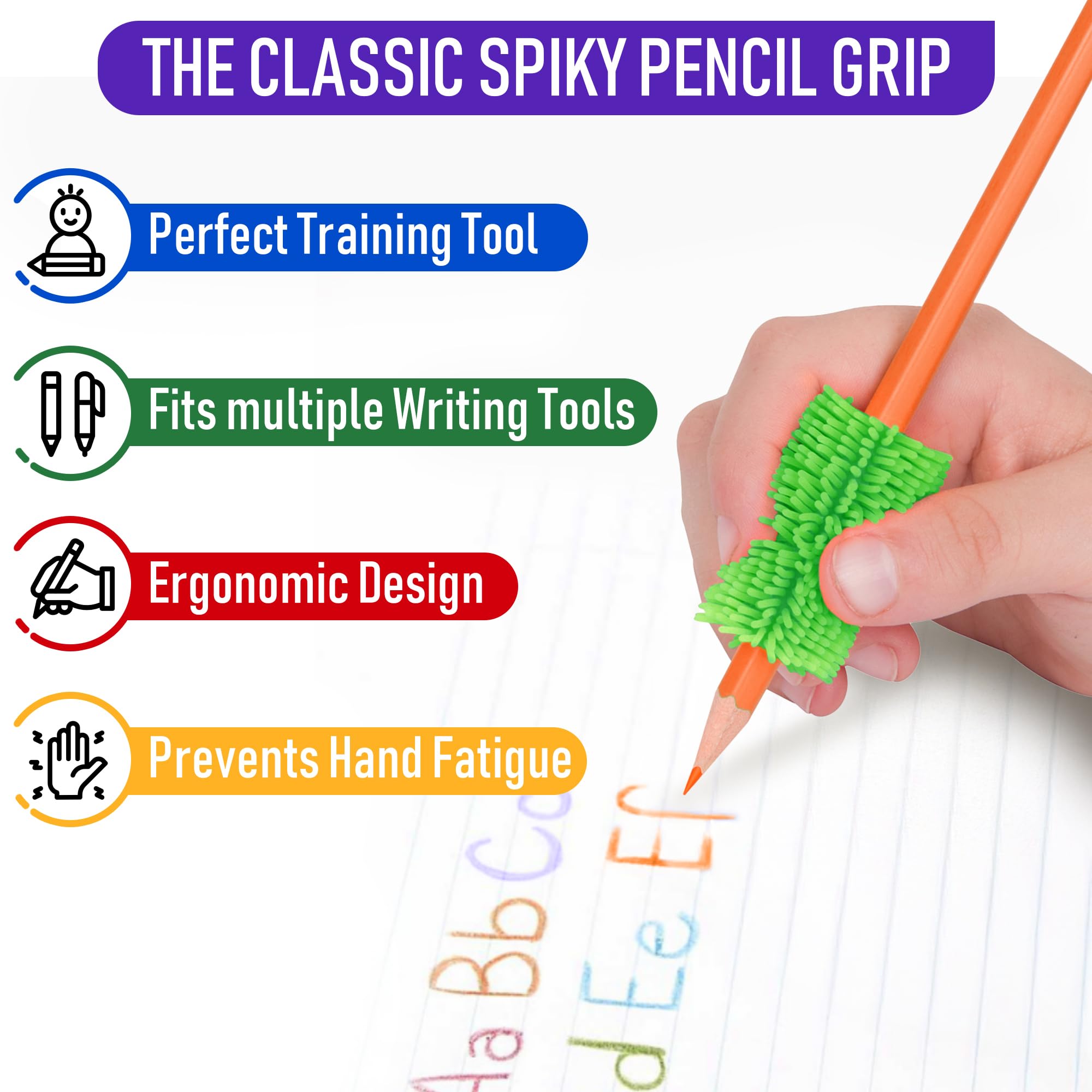The Classics Bleistiftgriff, ergonomische Schreibhilfe für Rechts- und Linkshänder, bequemer Bleistiftgreifer, verschiedene Farben, 6 Stück