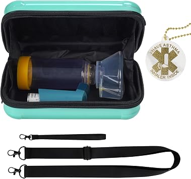 MGZNMTY Travel Carrying Case for Asthma Inhaler, Inhaler Spacer for Kids and Adults, Masks, Inhaler Holder Bag with Shoulder Crossbody Rope and Mesh Pocket for Medicine Only Case Bright Green