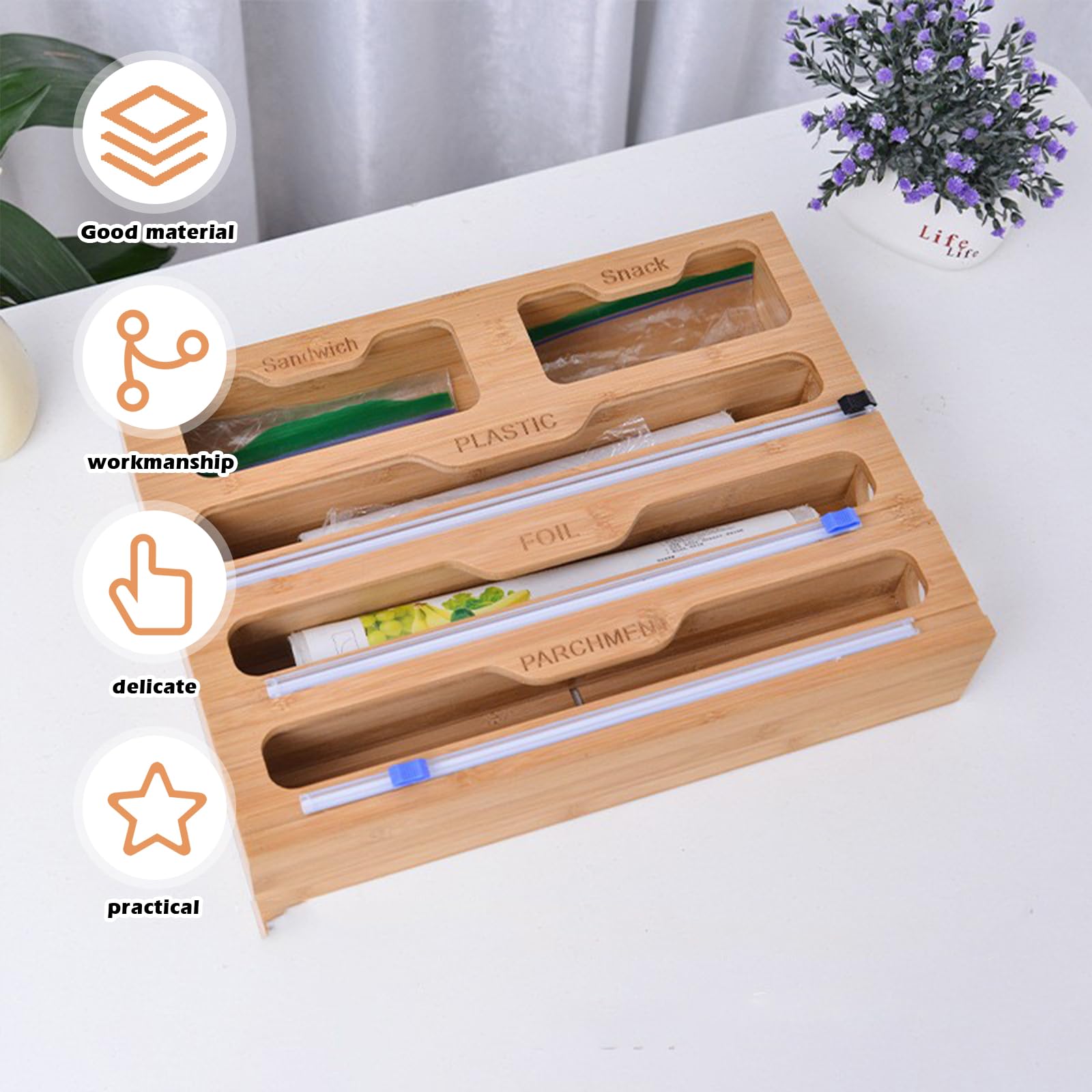 Dispenser Per Pellicola Trasparente - Taglia Pellicola 2 In 1, Organizza Carta Alluminio E Cera