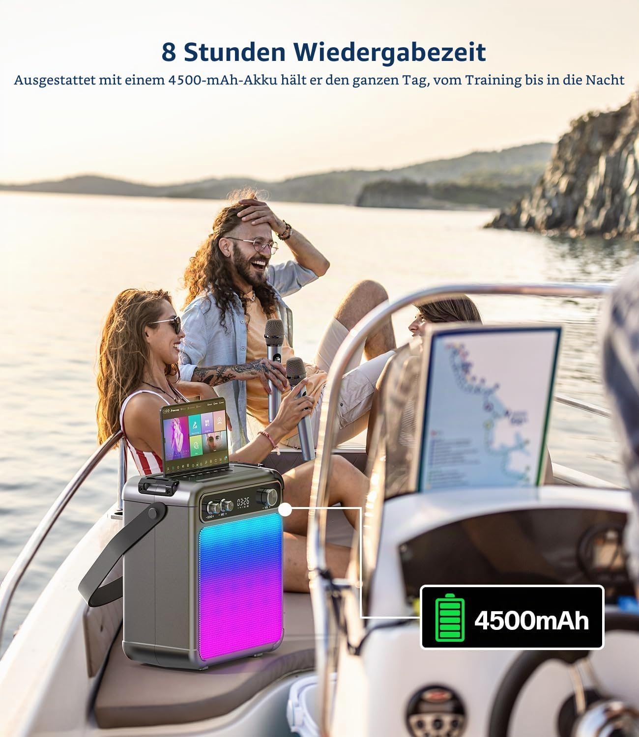 Karaoke Maschine mit 2 Mikrofonen, tragbarer Bluetooth Karaoke System mit LED Lichtern, Stereo TWS, unterstützt USB/TF/AUX, ideal für Home Partys und als Geschenk für Erwachsene und Kinder