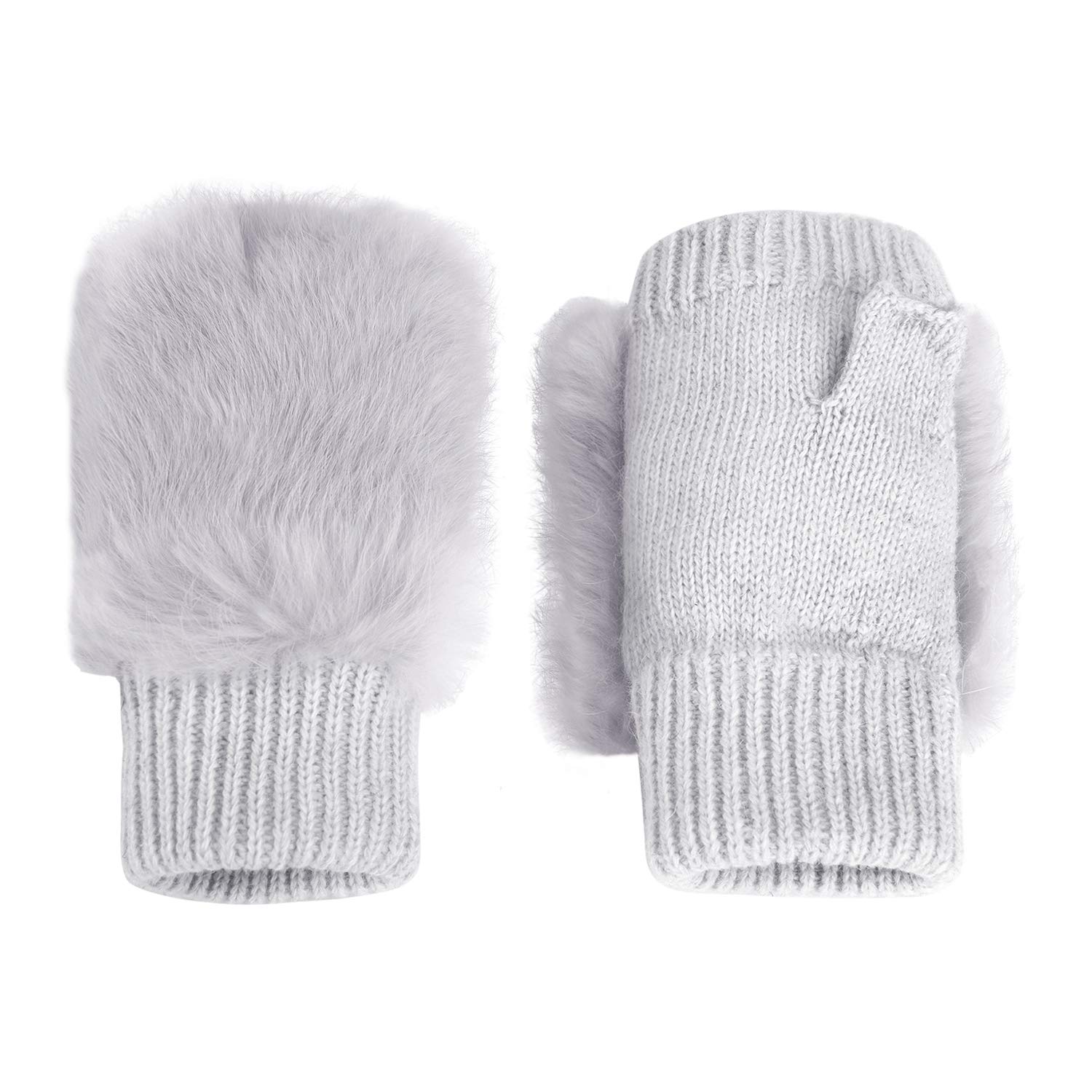 Mitaines Convertibles En Fausse Fourrure - Sans Doigts - Noir - Pour Hiver Et Outdoor