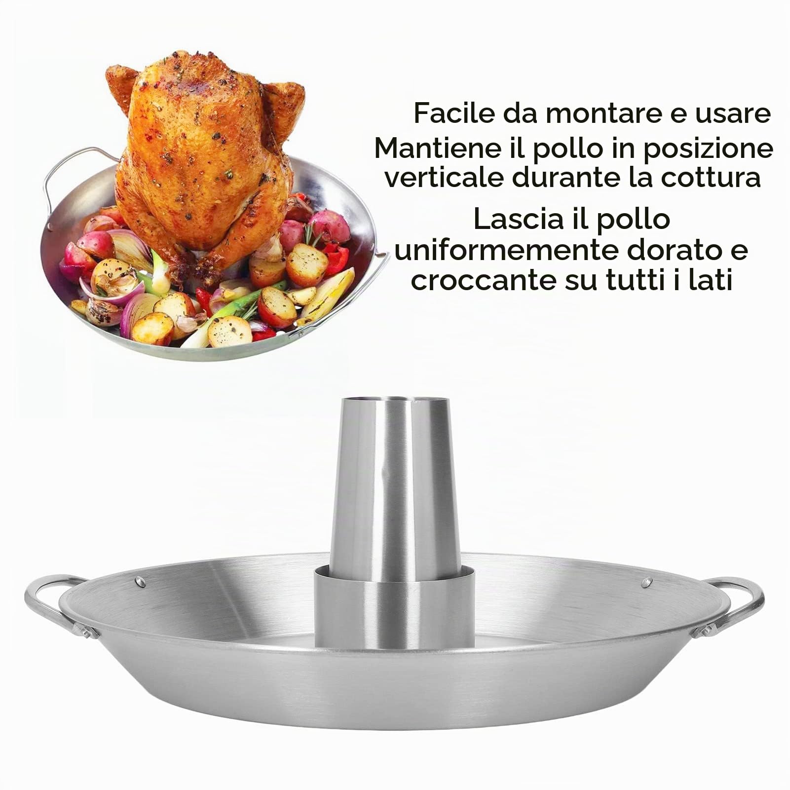 Supporto per Pollo, Teglia per Pollo in Acciaio Inossidabile con Contenitore di Aroma, Barattolo per Birra, Arrosti per Fornello per Grigliate Verticale