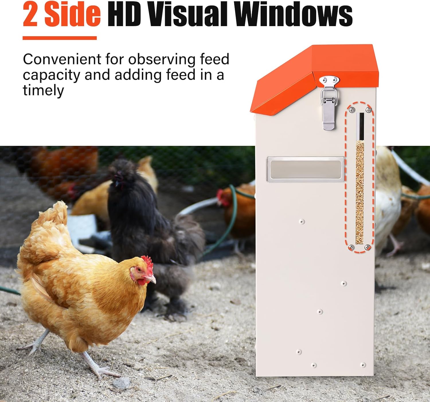 Chicken Feeder Wall Mount - No Spill Feeder No Waste for Poultry and Duck - Hanging Chicken Food Dispenser for Oyster Shell & Grit