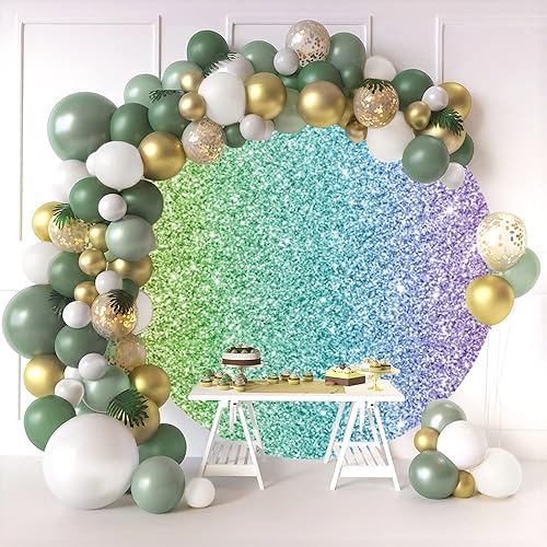Miniatura 4 de OERJU Telón de fondo redondo con purpurina de 6 x 6 pies, lujoso y colorido fondo de fotografía para mujeres y niñas, cumpleaños, boda, baby shower,